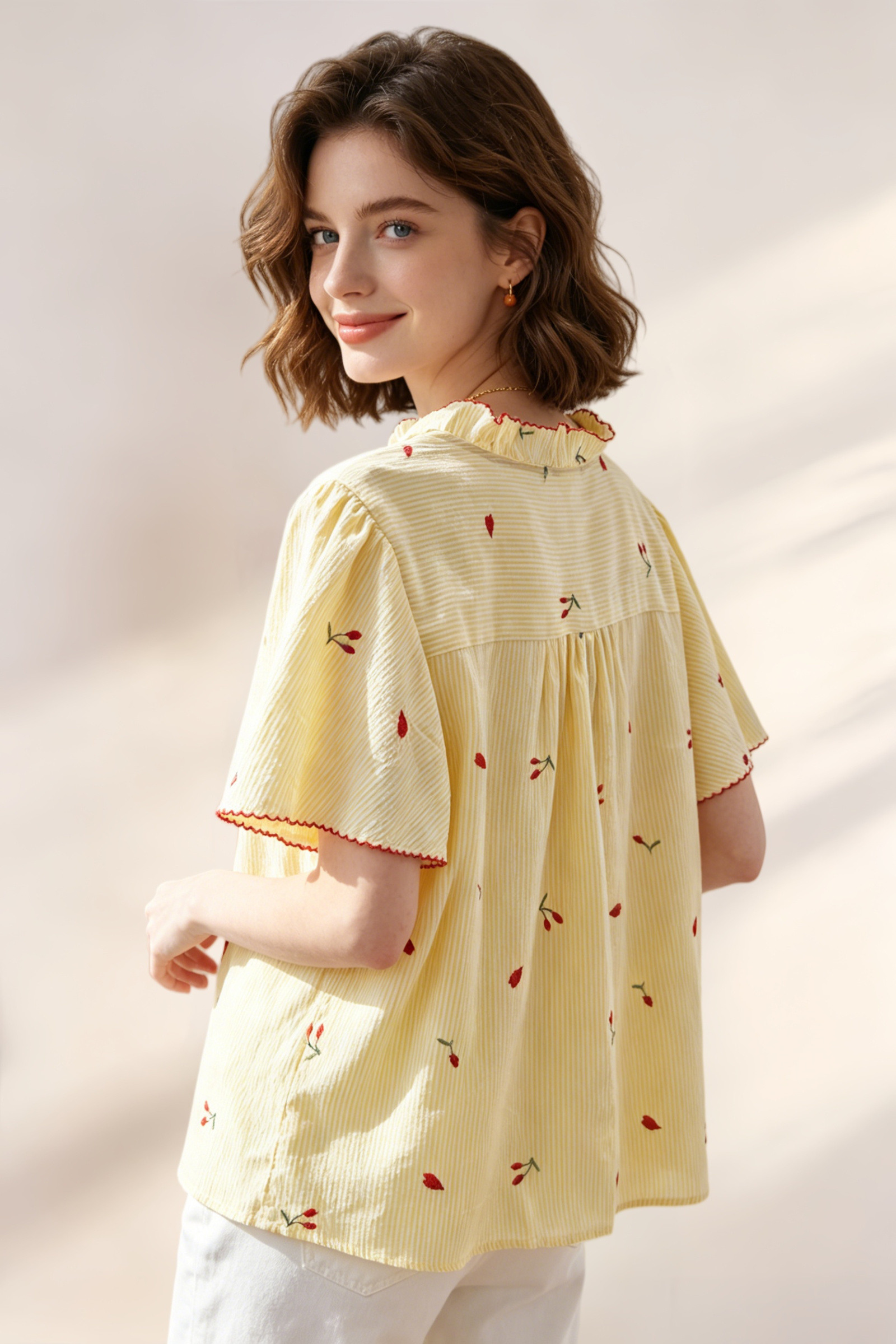 Camisa de algodón a rayas con bordado - Image 7