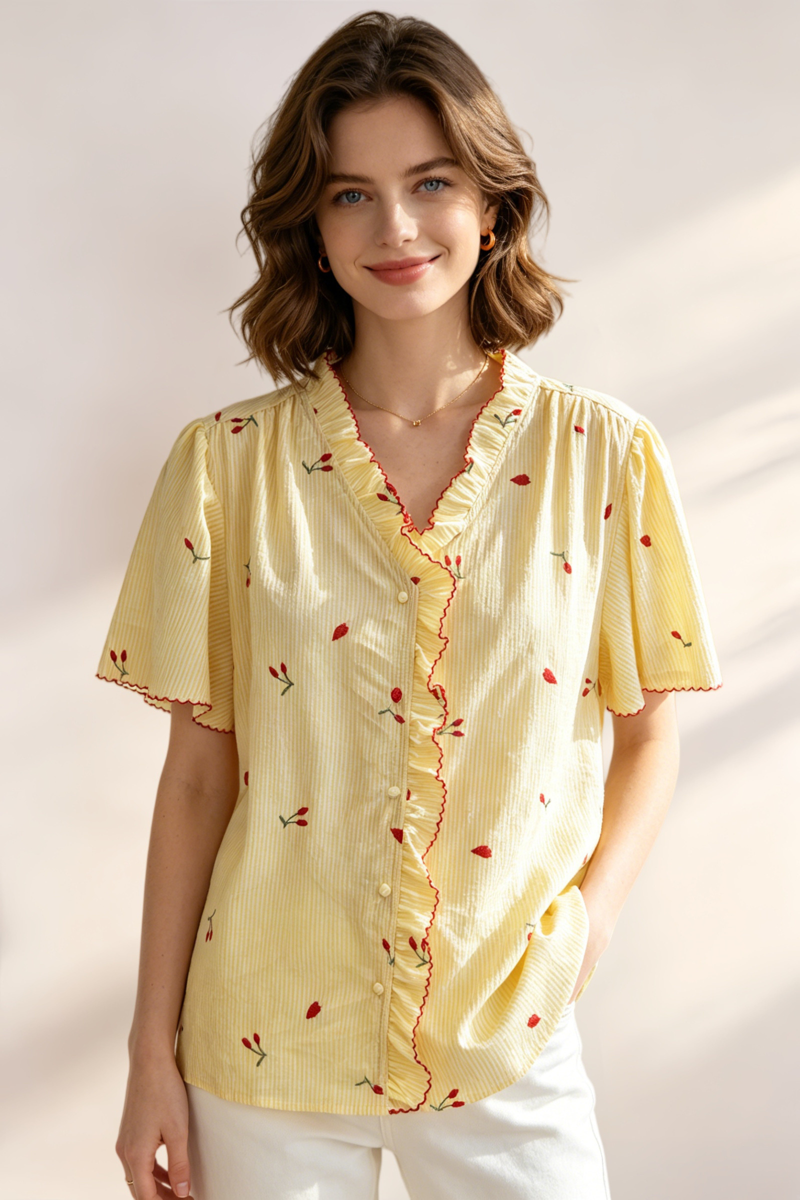 Camisa de algodón a rayas con bordado - Image 1