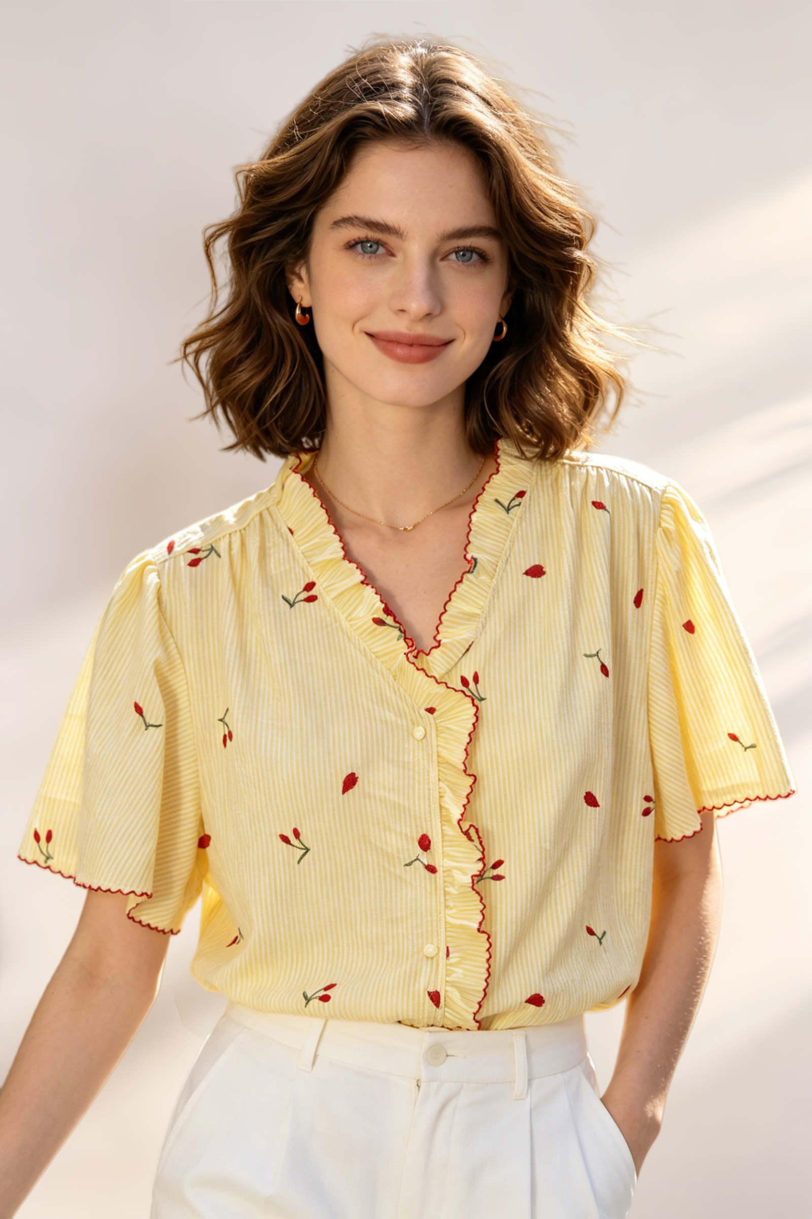 Camisa de algodón a rayas con bordado - Image 4