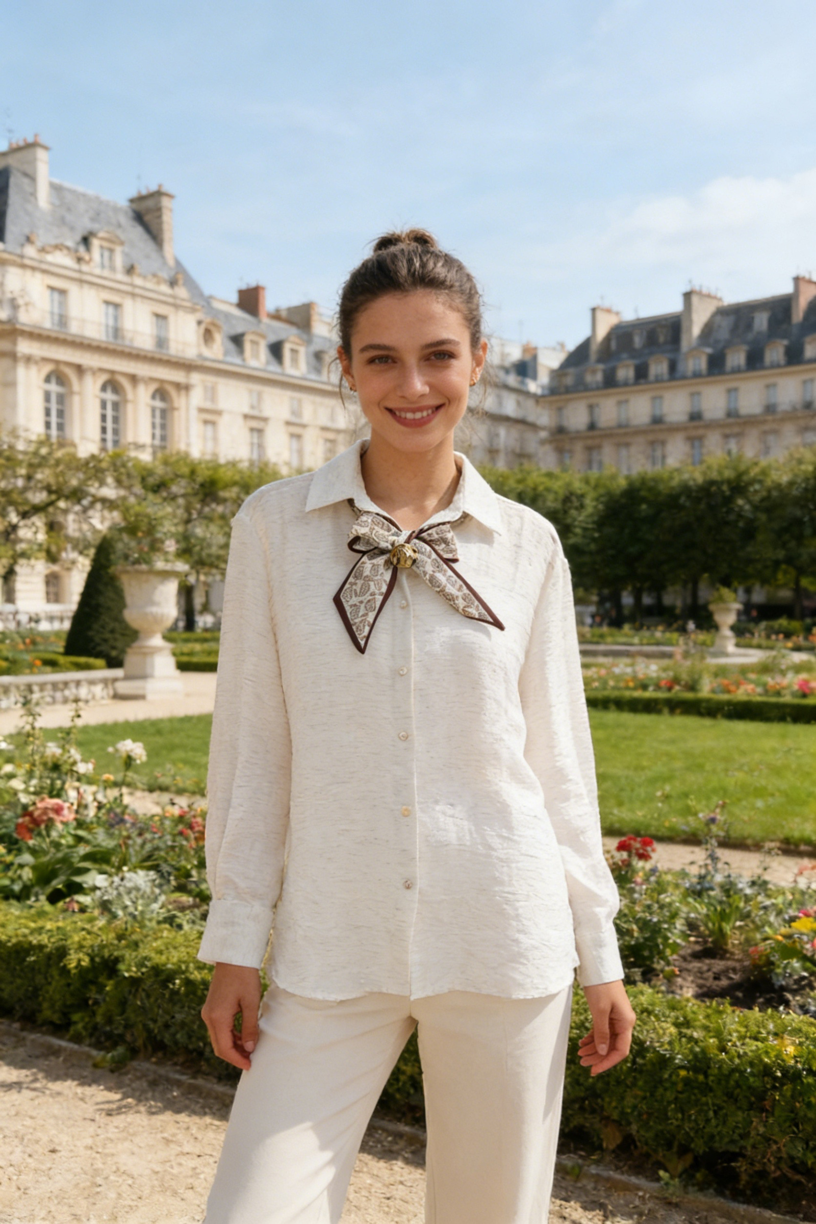 Solid shirt with scarf - Image 1