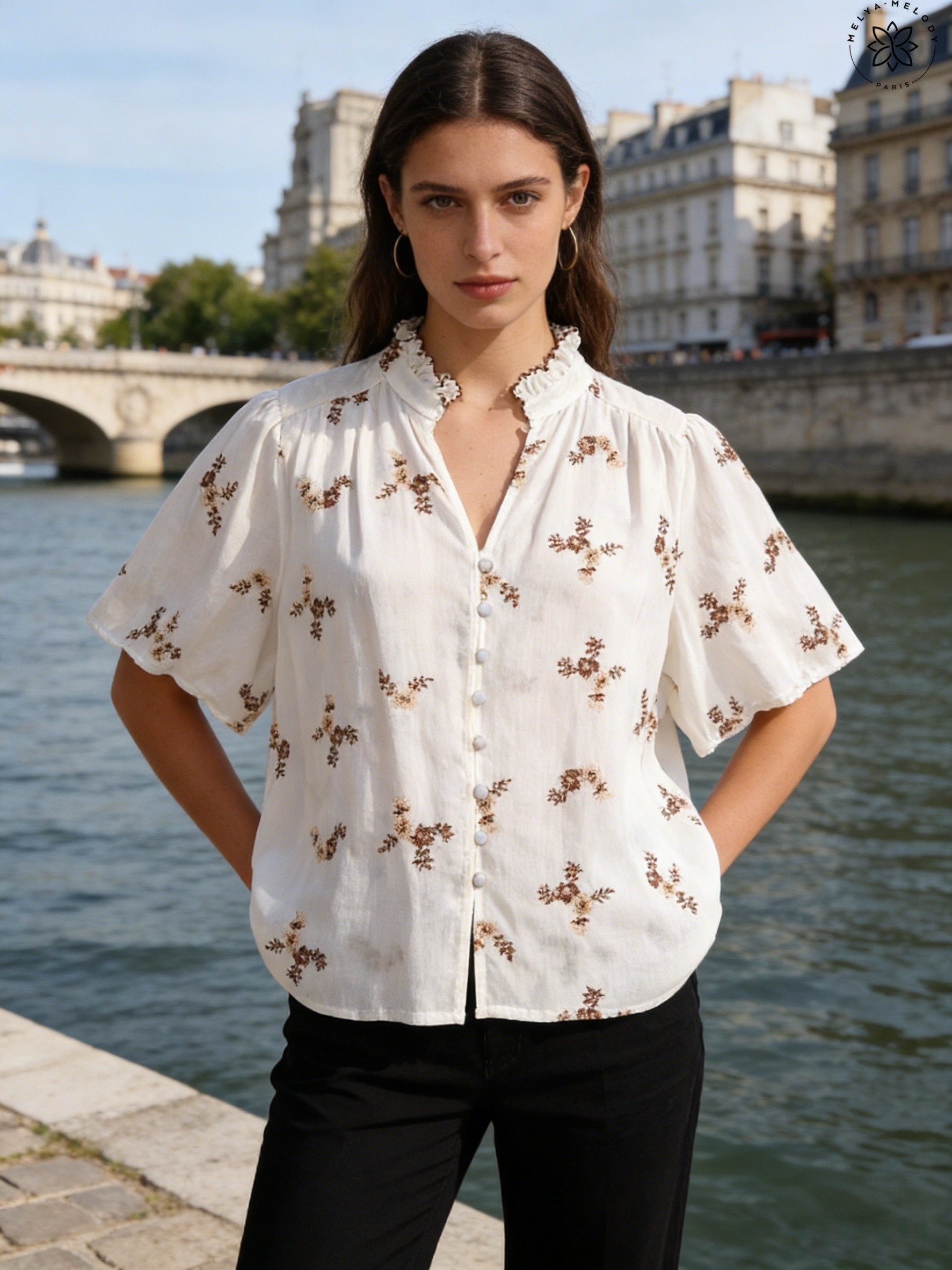 Short-sleeve shirt with floral embroidery - Image 4