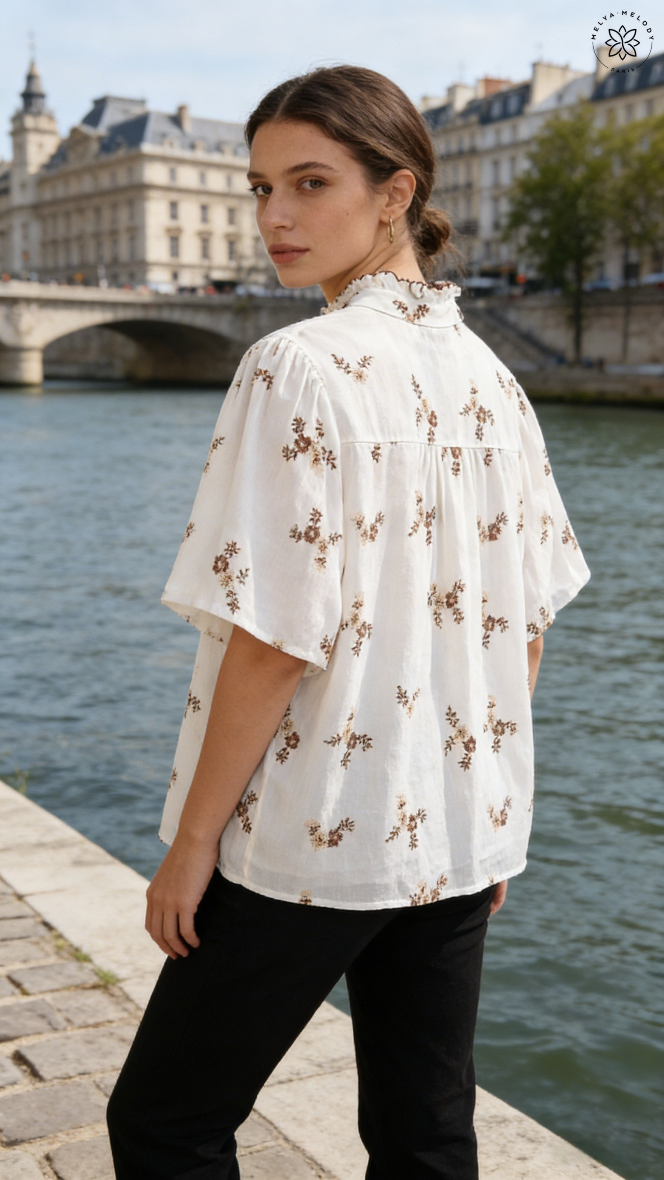 Short-sleeve shirt with floral embroidery - Image 6