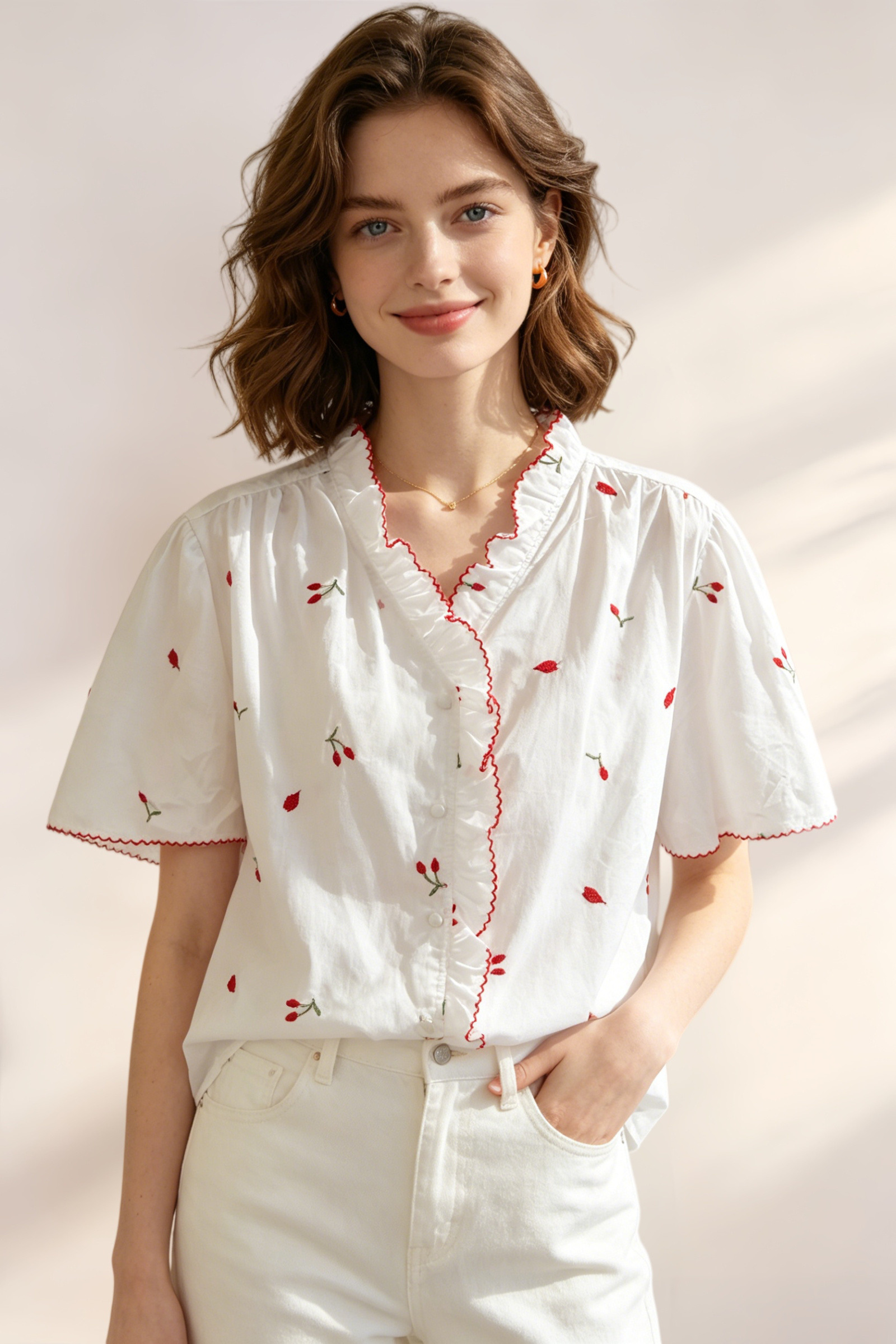 Camicia in cotone con ricamo - Image 1