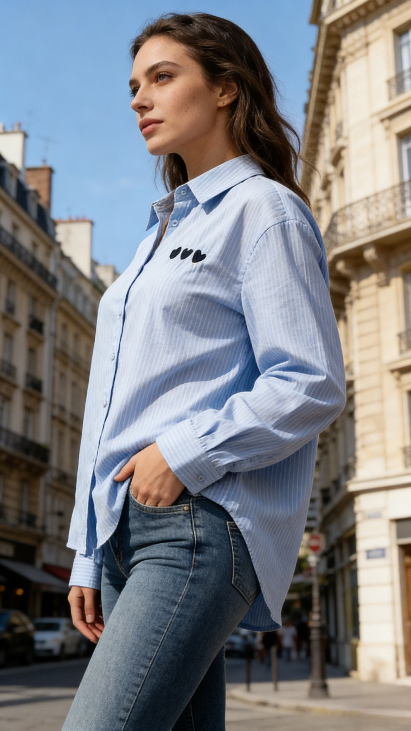 Striped shirt with 3 embroidered hearts - Image 5