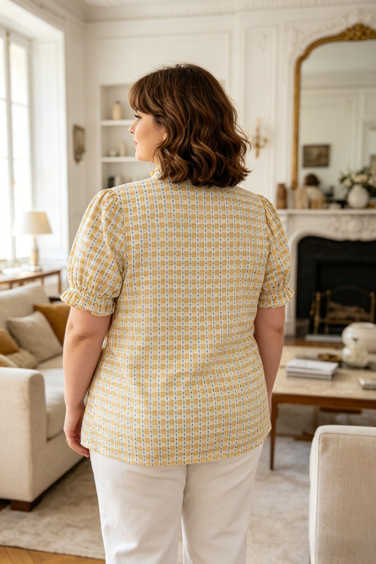 Plus Size Heart Print Short Sleeve Smocky Shirt - Image 5