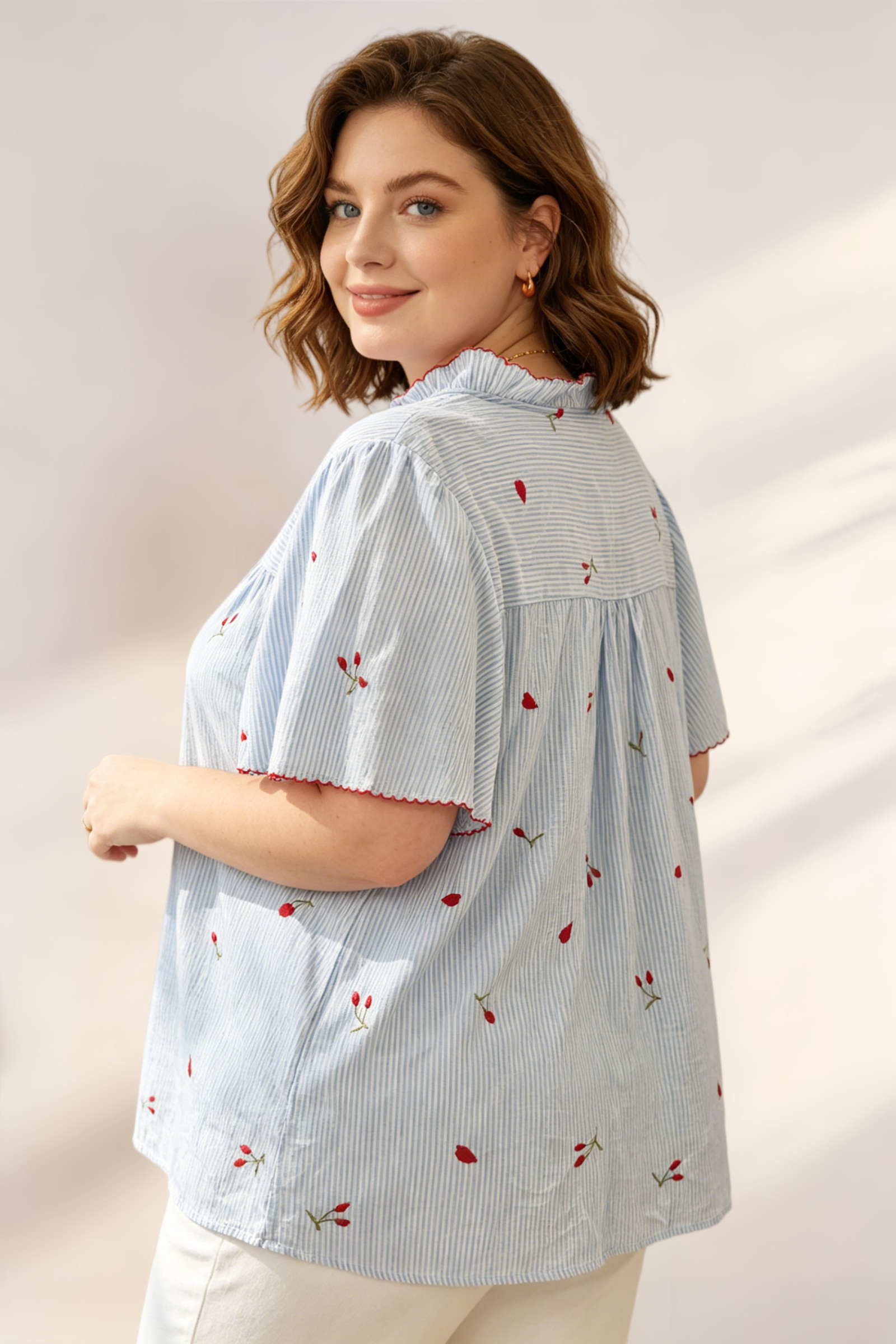 Chemise Coton Rayée en broderie Grande Taille - Image 6