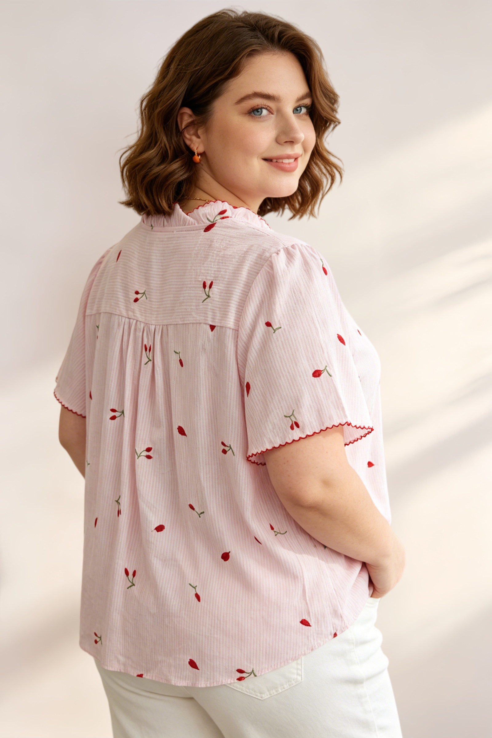 Chemise Coton Rayée en broderie Grande Taille - Image 4