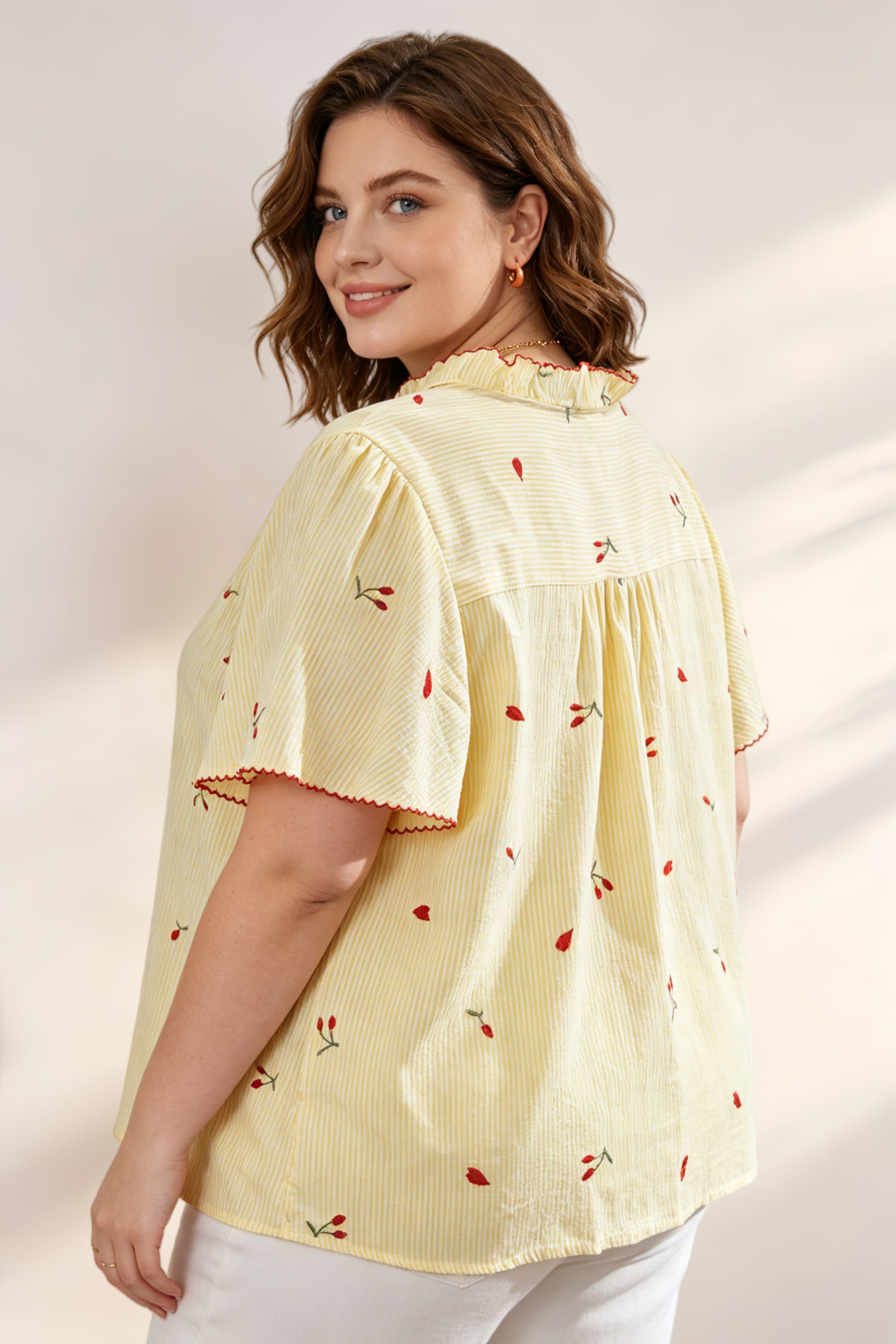 Chemise Coton Rayée en broderie Grande Taille - Image 5