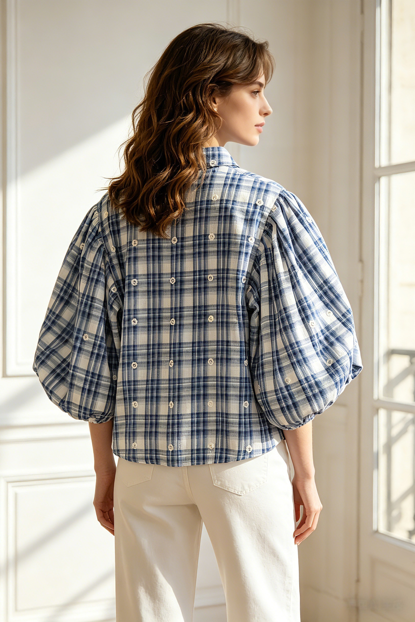 Embroidered checkered shirt - Image 4