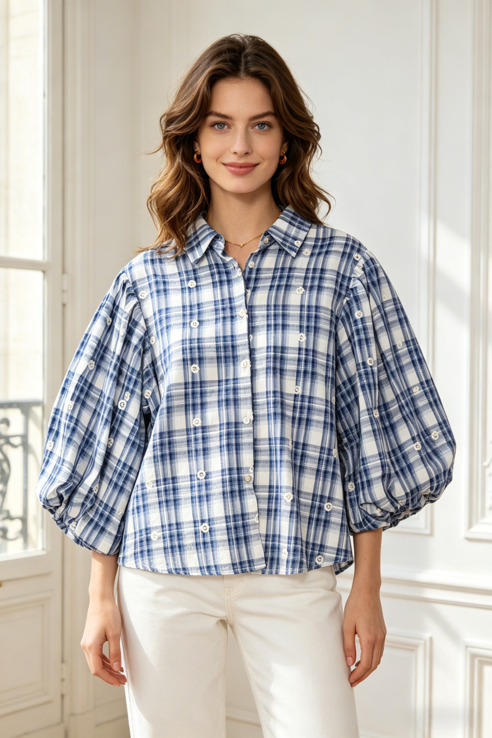 Embroidered checkered shirt - Image 2