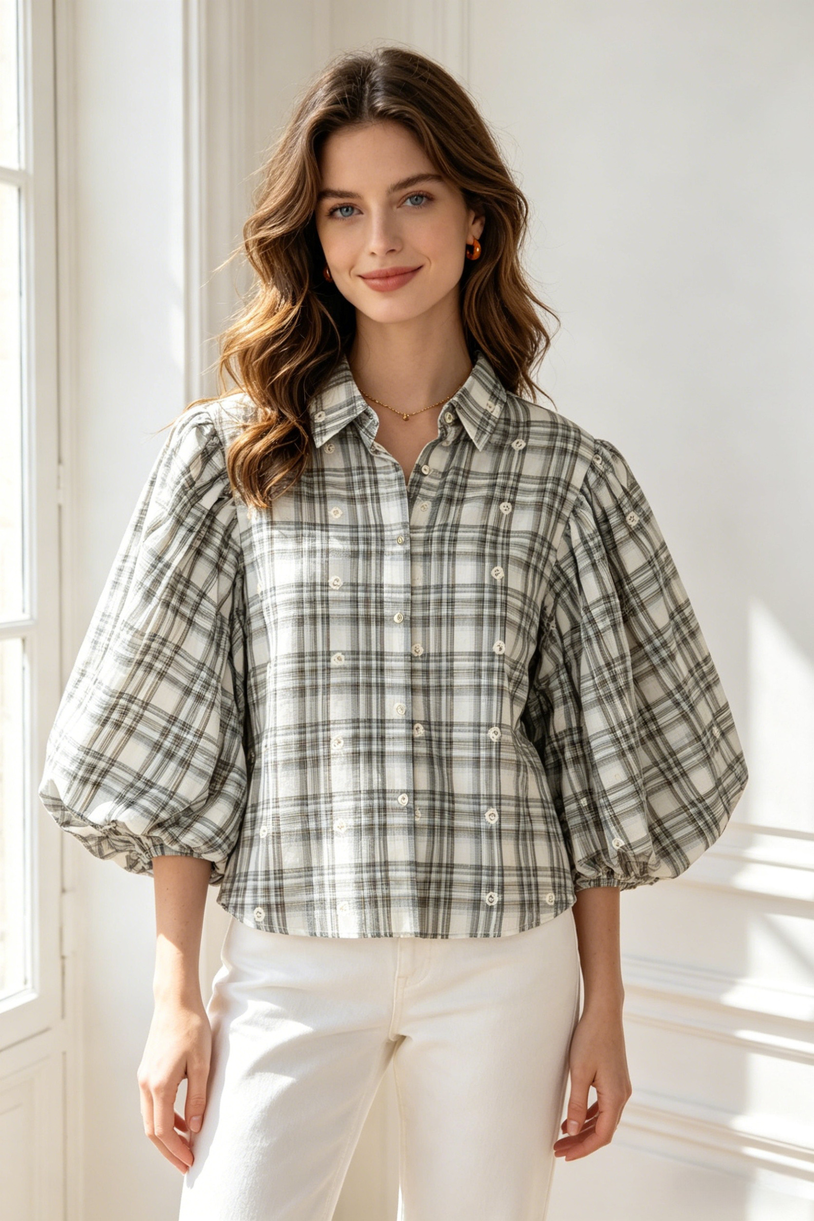 Embroidered checkered shirt - Image 1