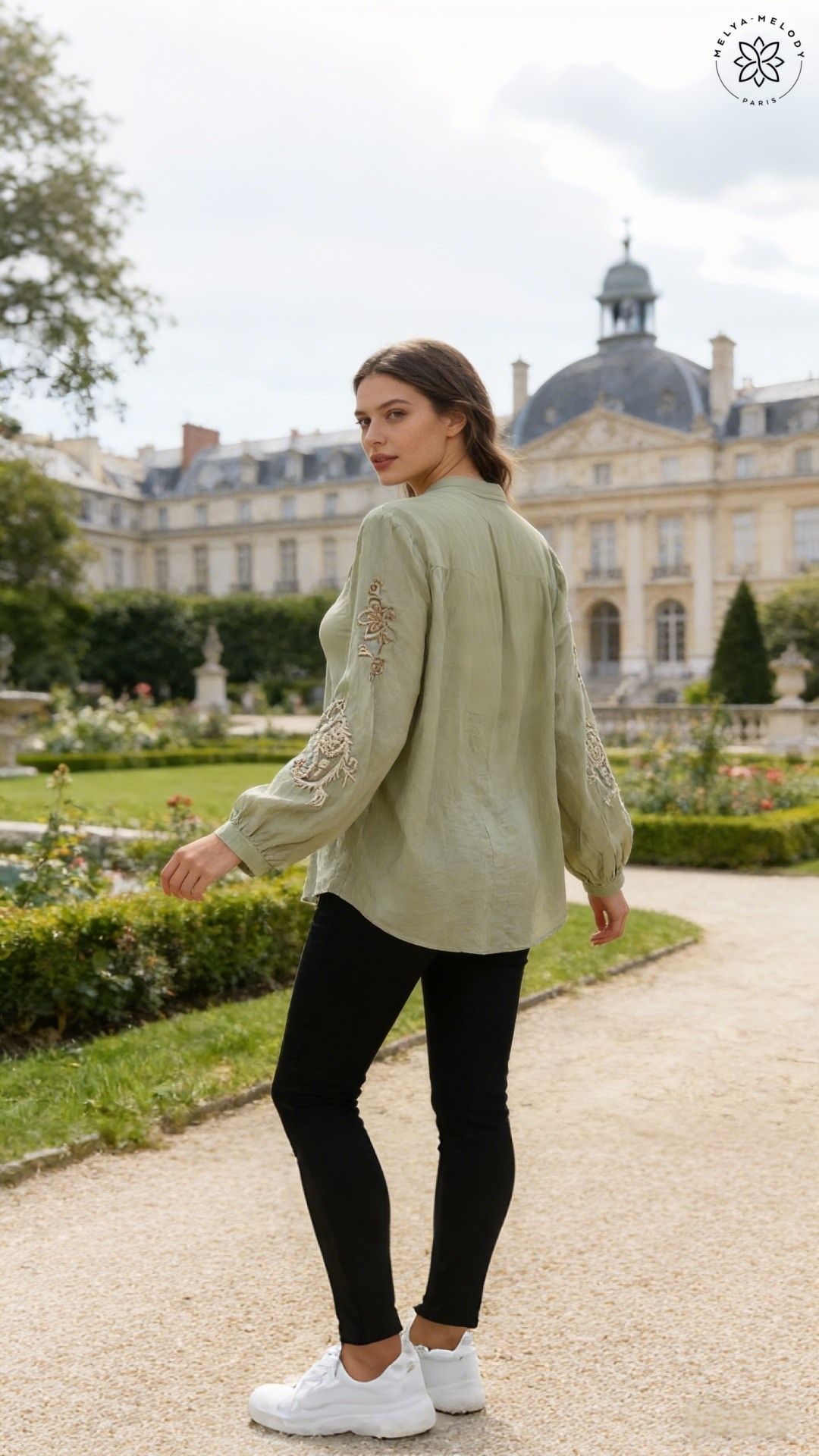 Blusa ricamata a maniche lunghe con collo alla coreana - Image 10