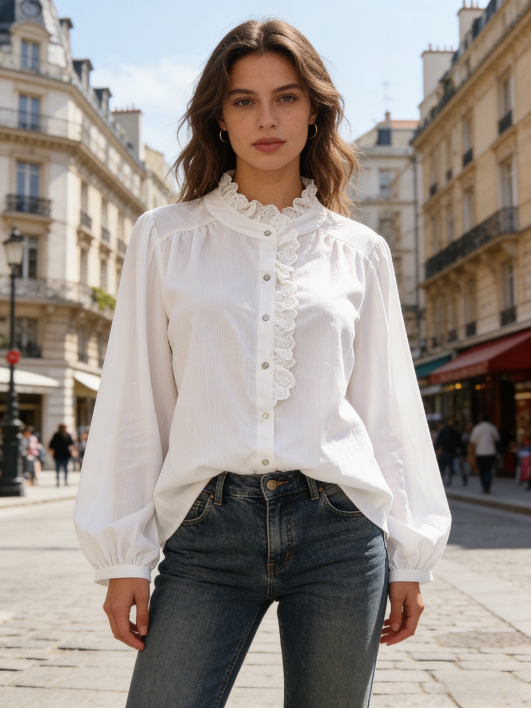 Camisa a rayas con cuello victoriano - Image 1