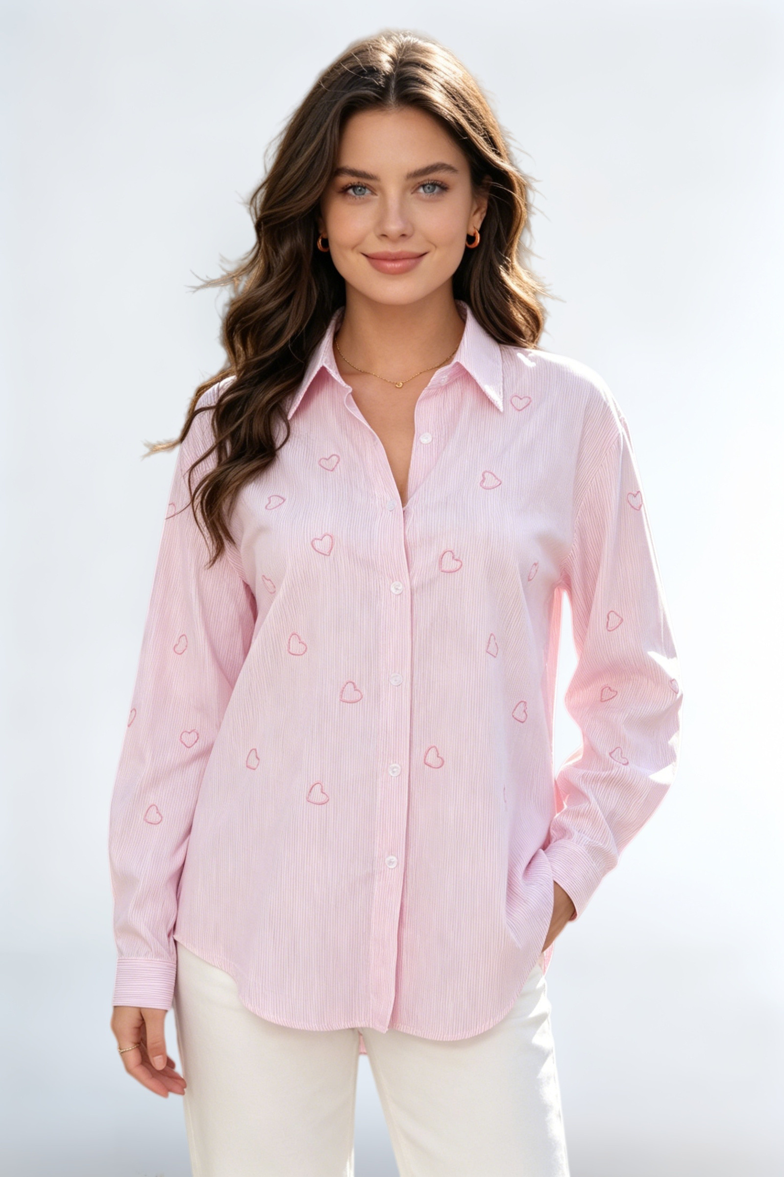 Camisa a rayas con corazón bordado - Image 1