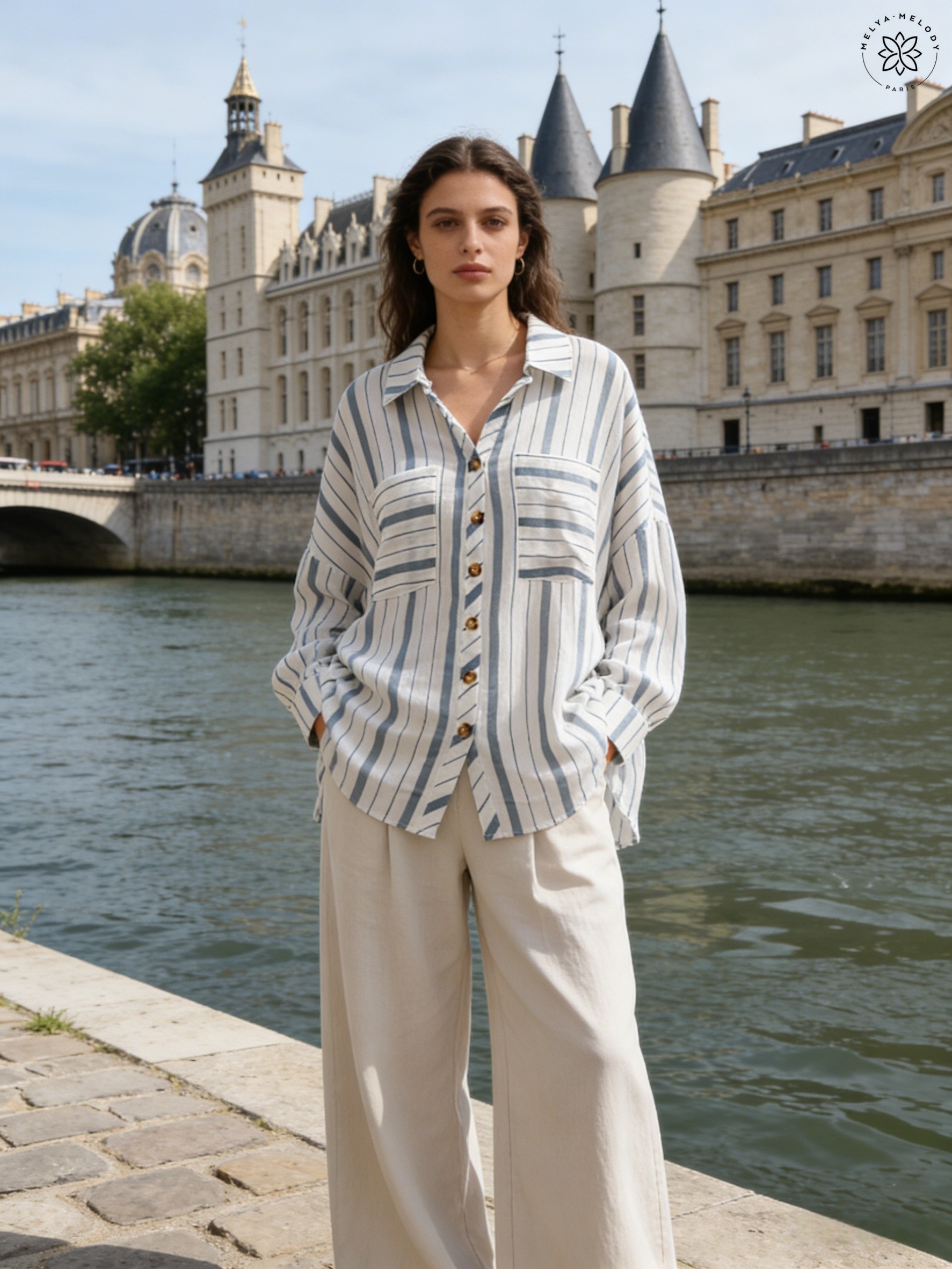 Striped tunic shirt with pockets - Image 8