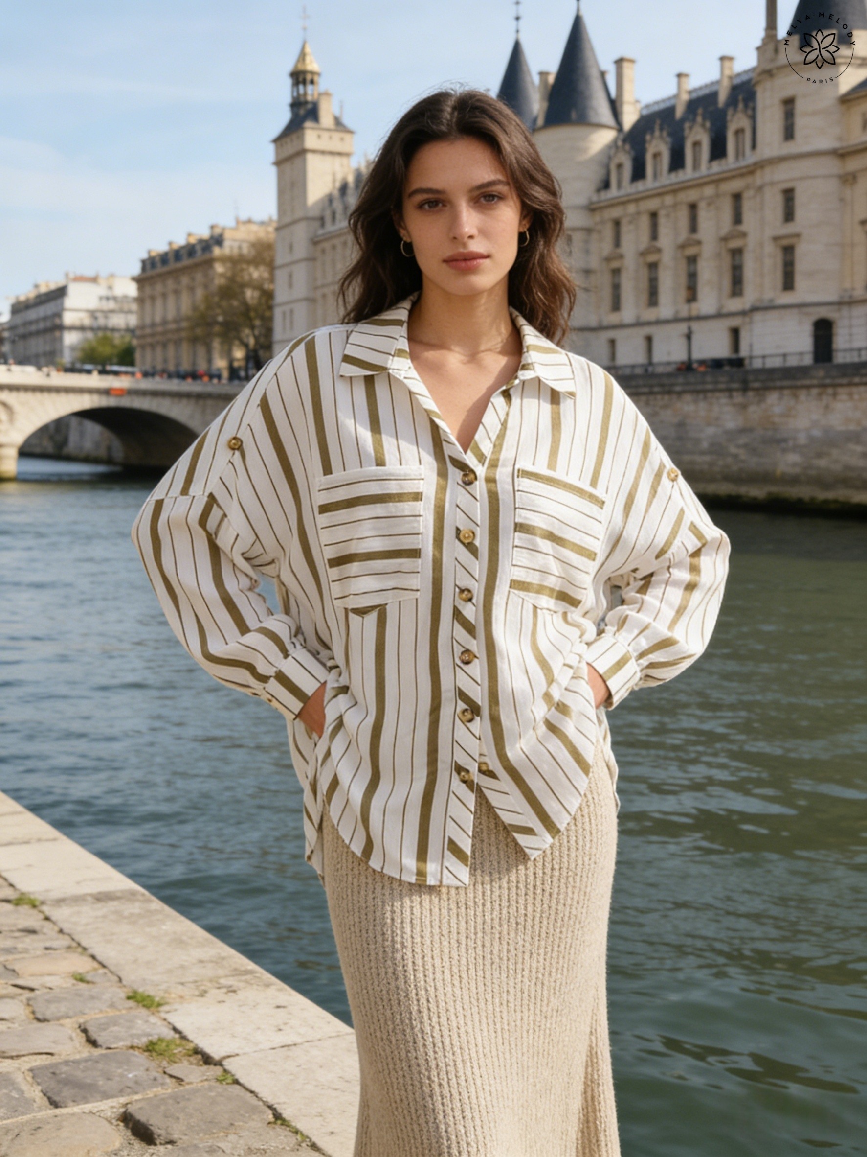 Striped tunic shirt with pockets - Image 6