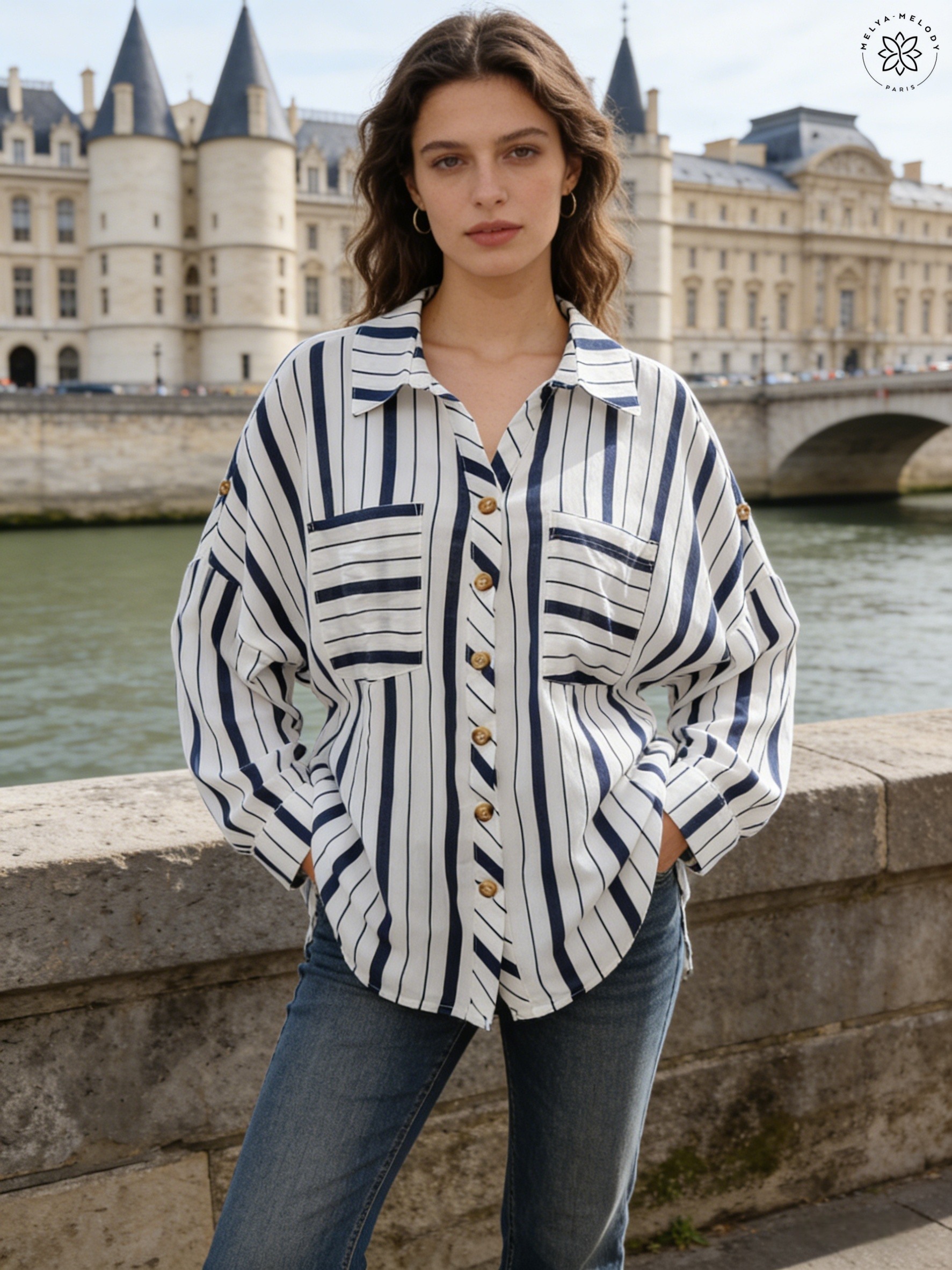Striped tunic shirt with pockets - Image 1