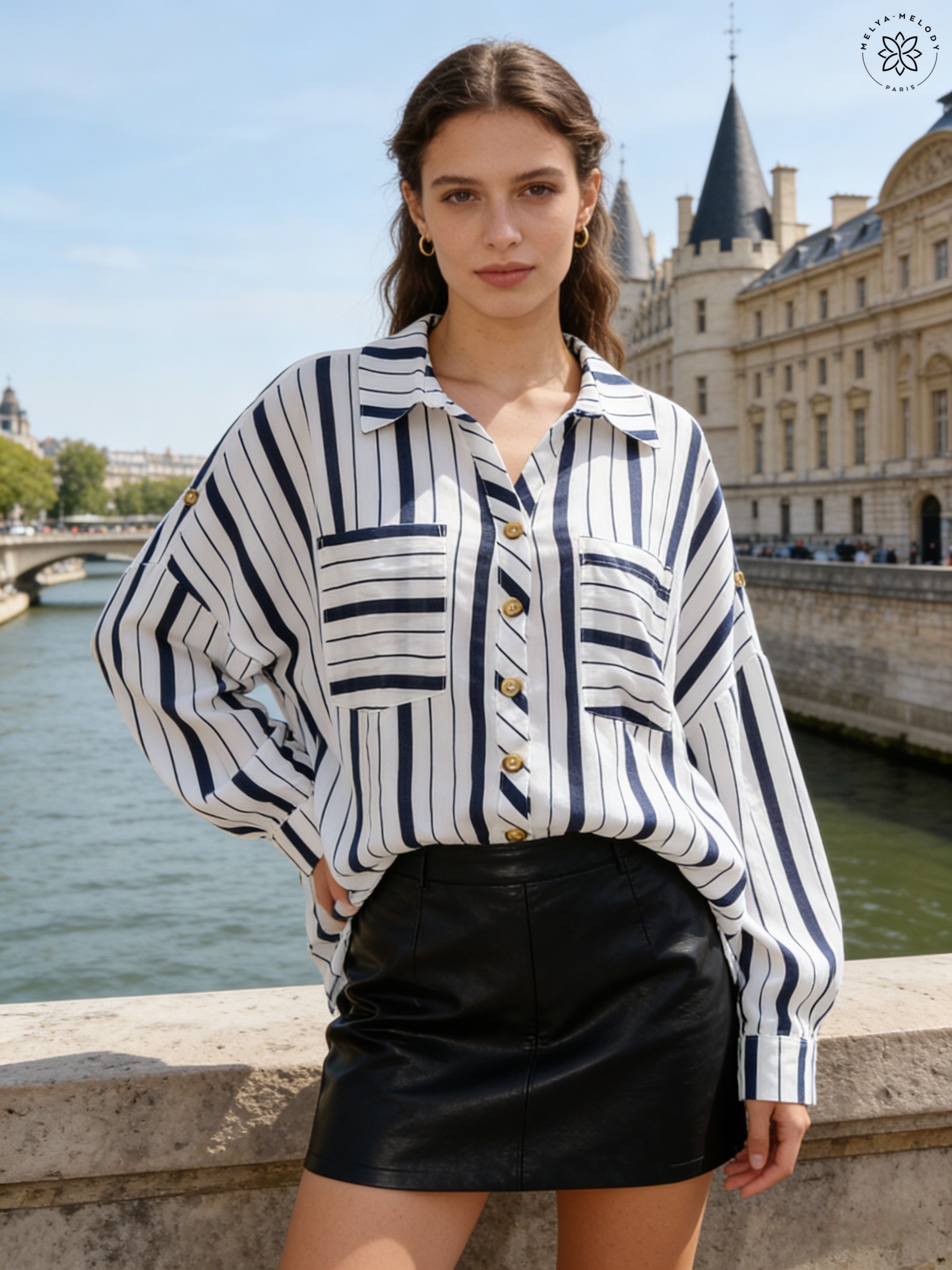 Striped tunic shirt with pockets - Image 7