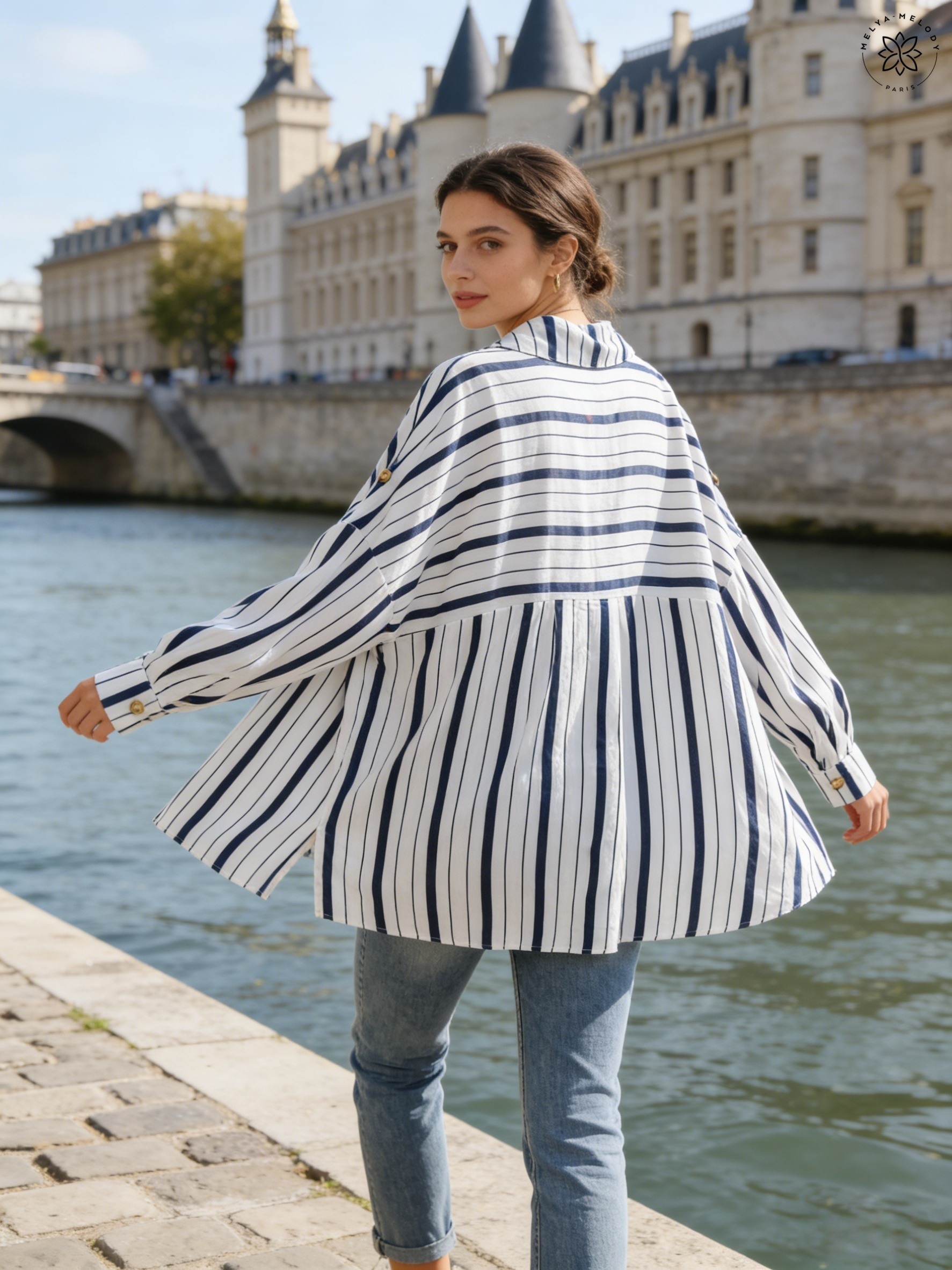 Striped tunic shirt with pockets - Image 10
