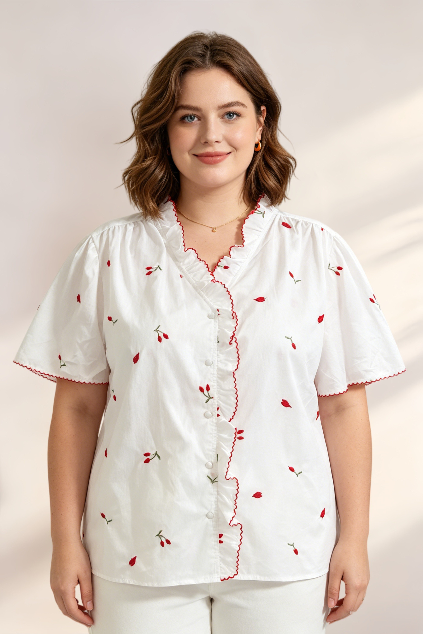 Camicia in Cotone Ricamata Taglia Grande - Image 1