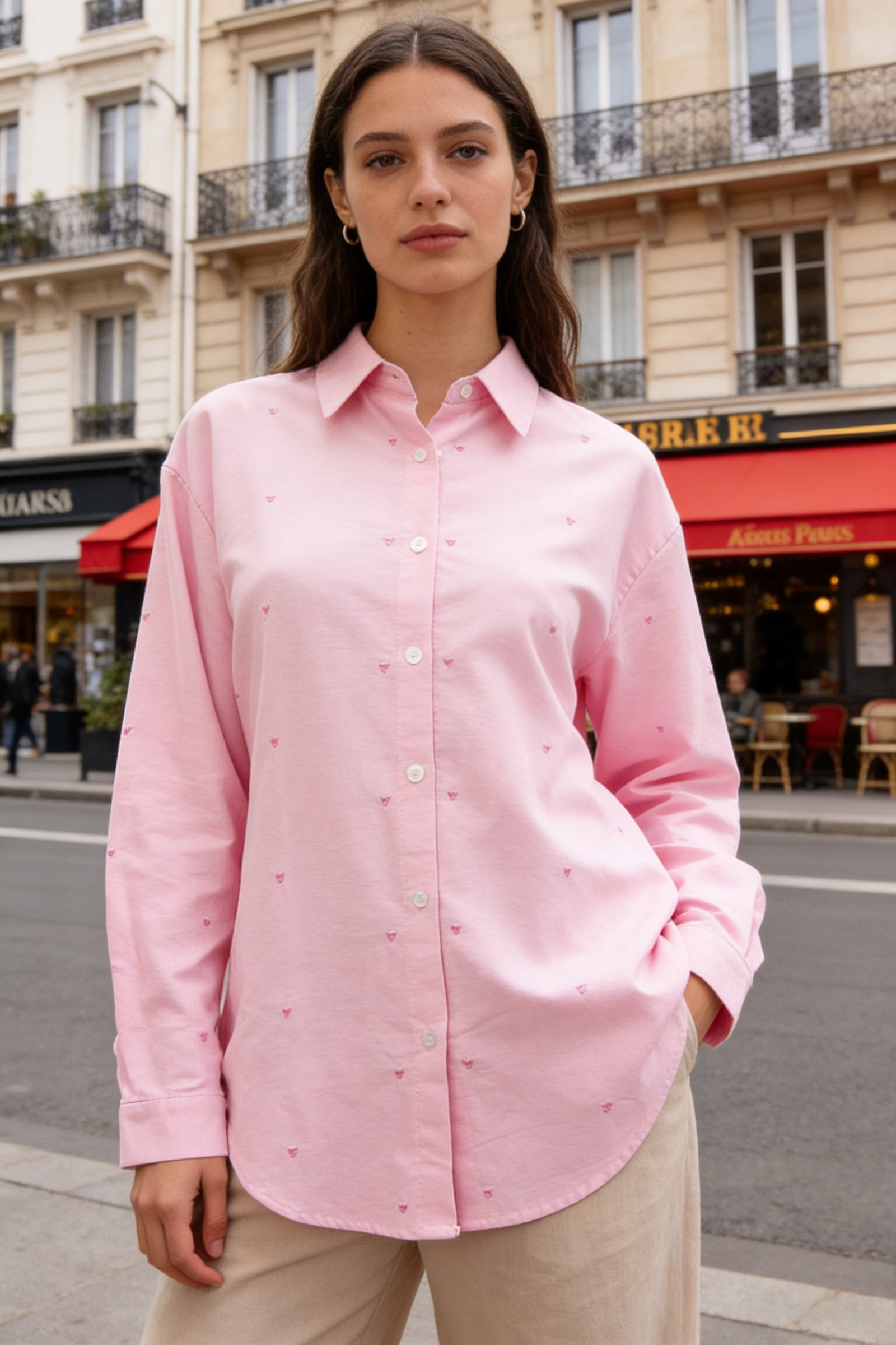 Solid Shirt with Heart Pattern - Image 5