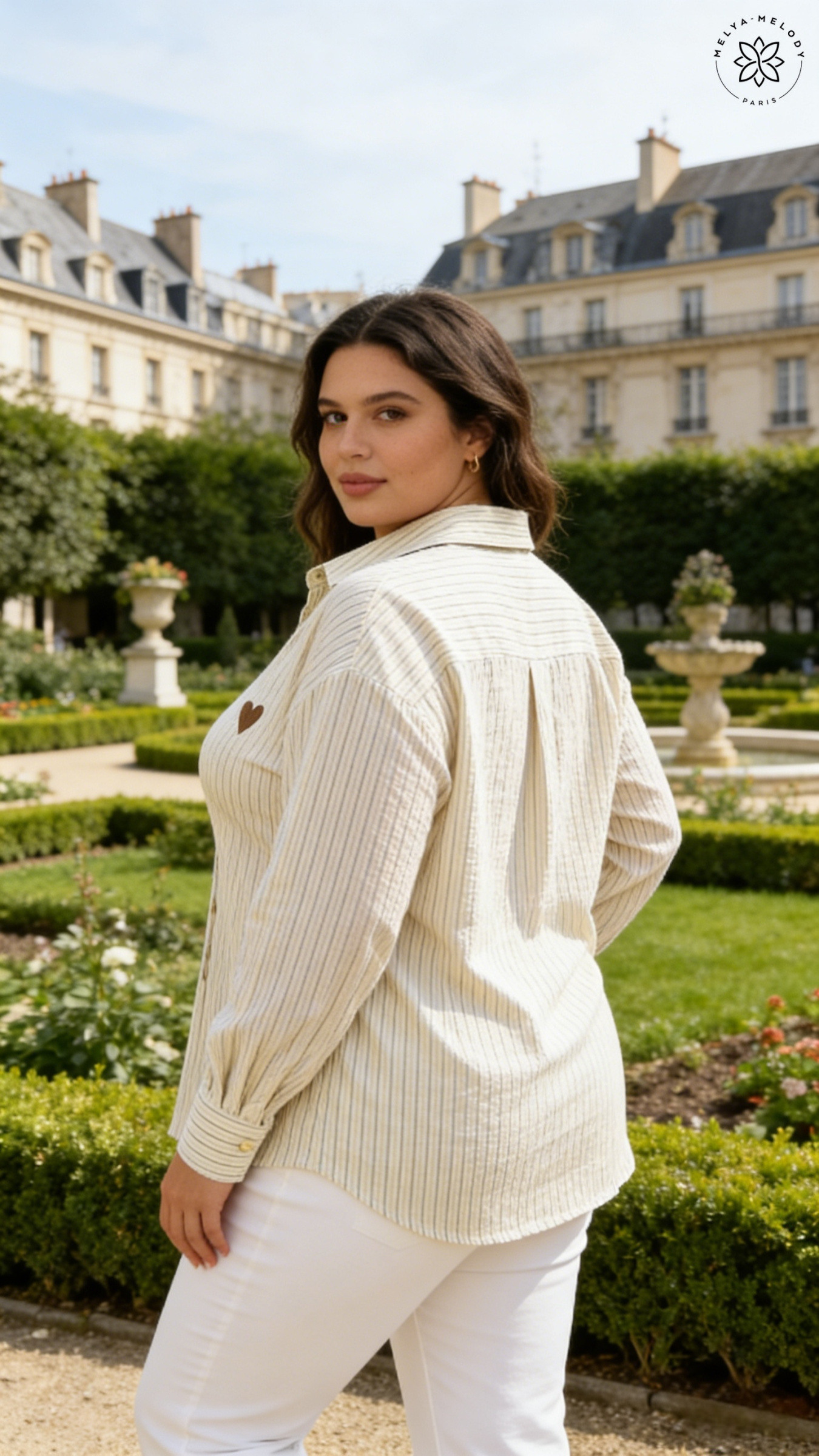 Plus Size Striped Shirt with Large Embroidered Heart - Image 7