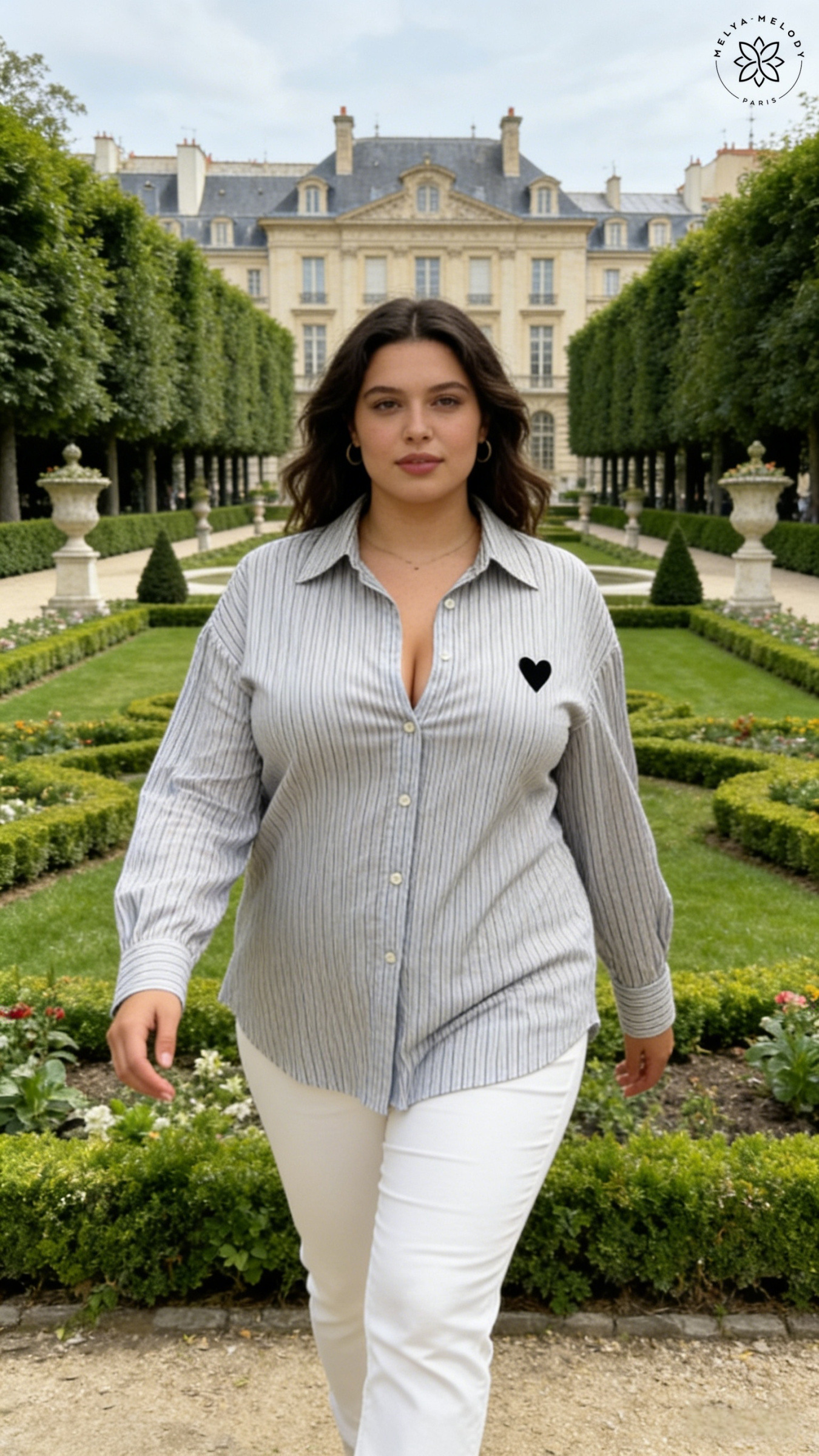 Plus Size Striped Shirt with Large Embroidered Heart - Image 3