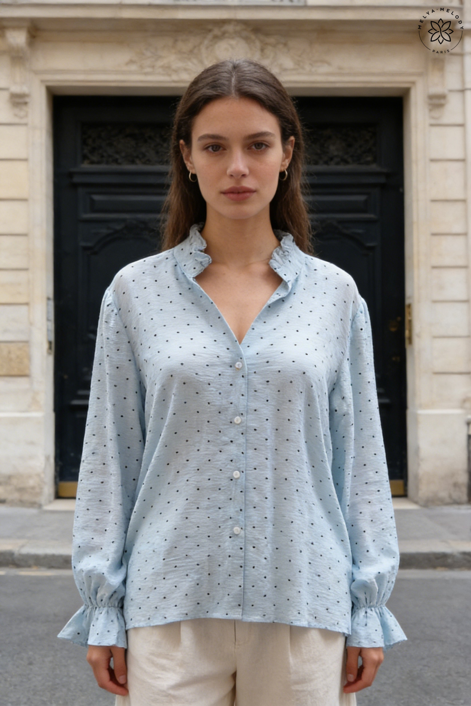 Polka dot lantern sleeve shirt - Image 1