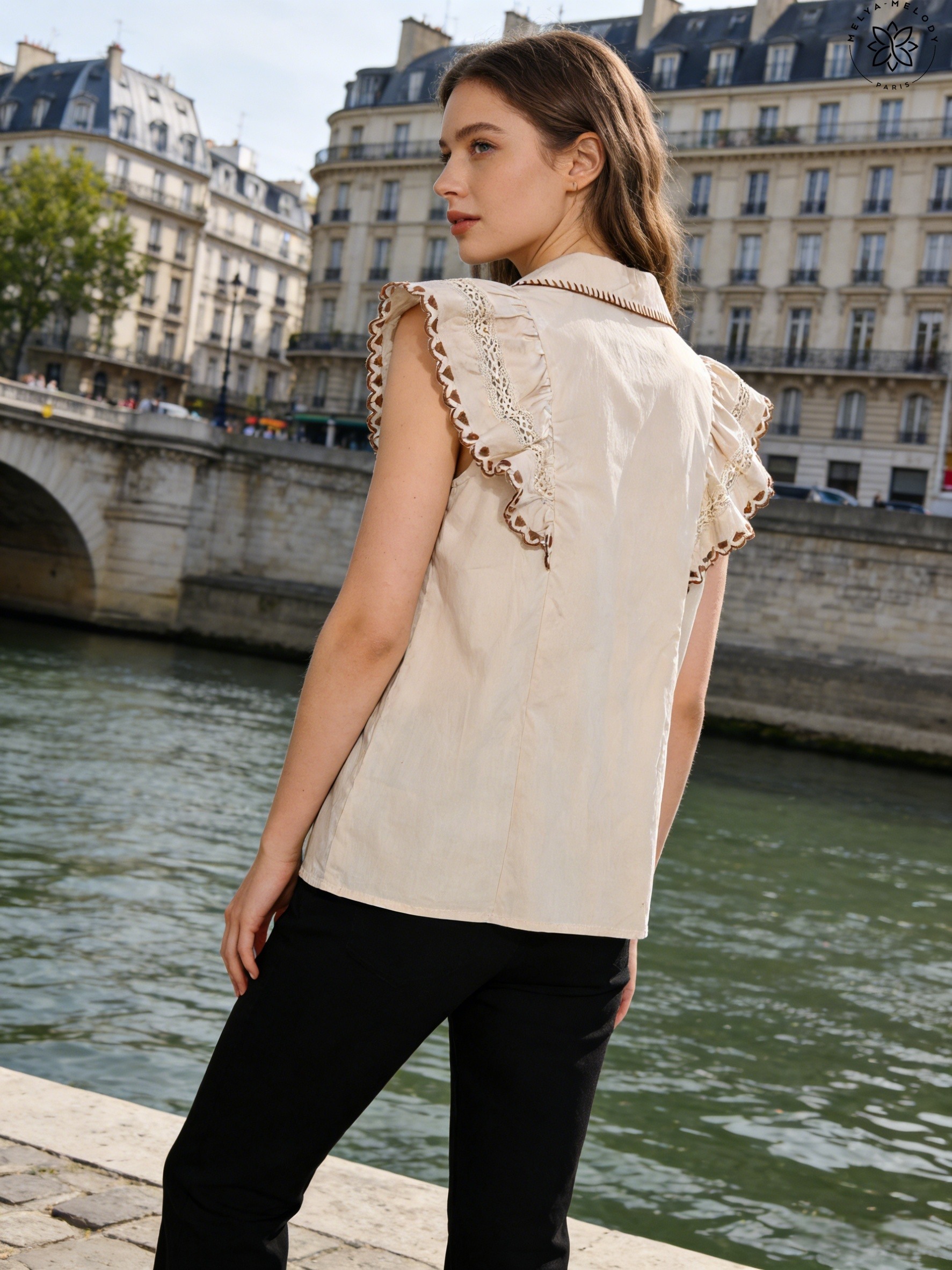 Lace Top Shirt with Flutter Sleeves - Image 5