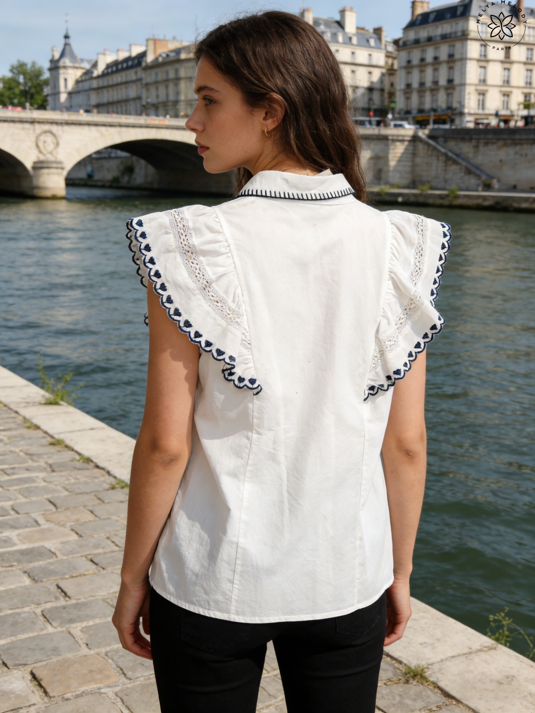 Lace Top Shirt with Flutter Sleeves - Image 3