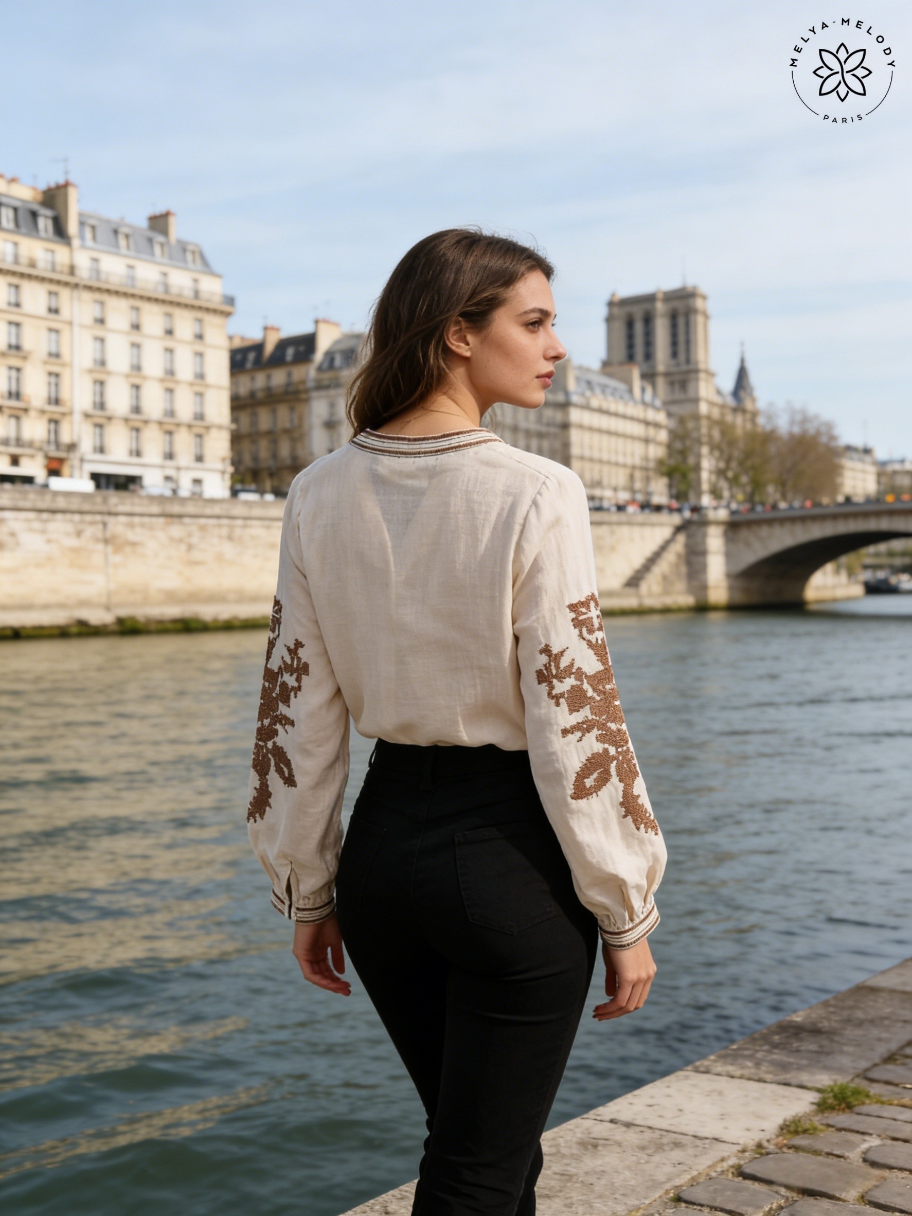 Long-sleeve embroidered shirt in cotton gauze - Image 7