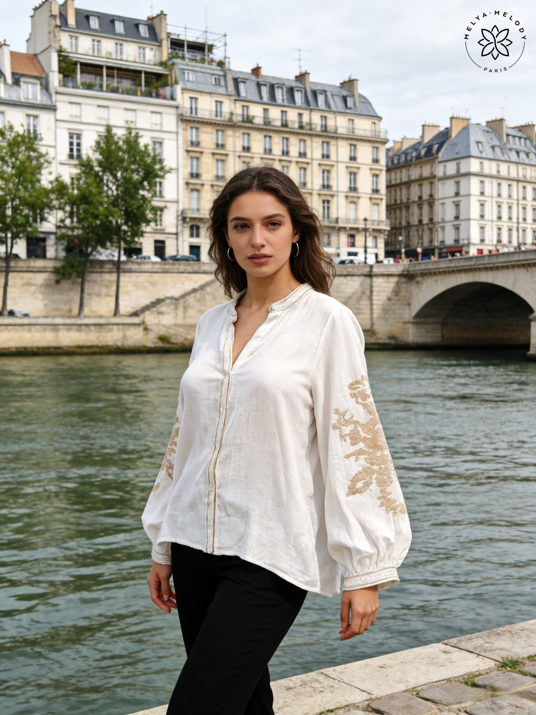 Long-sleeve embroidered shirt in cotton gauze - Image 5