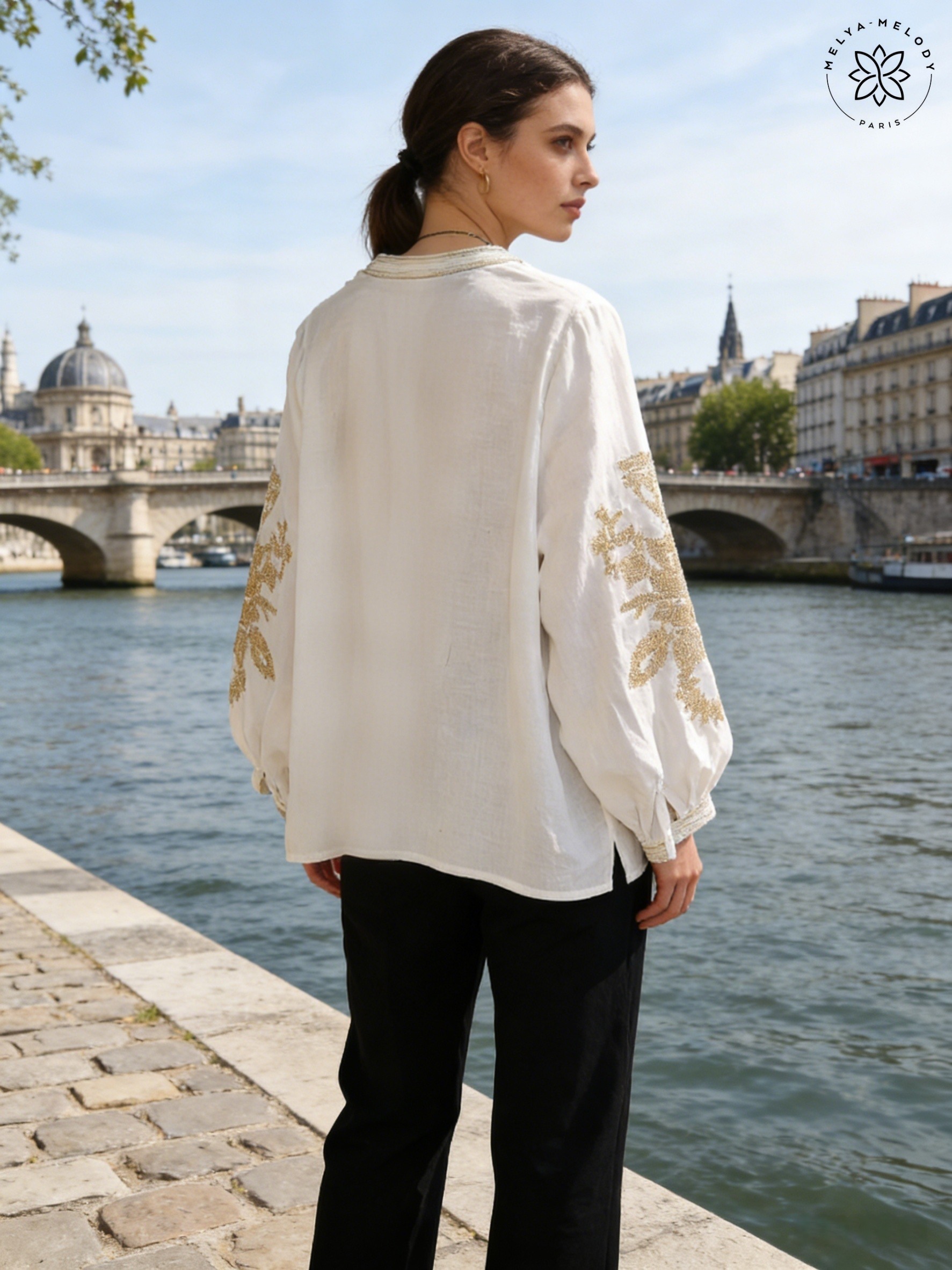 Long-sleeve embroidered shirt in cotton gauze - Image 8