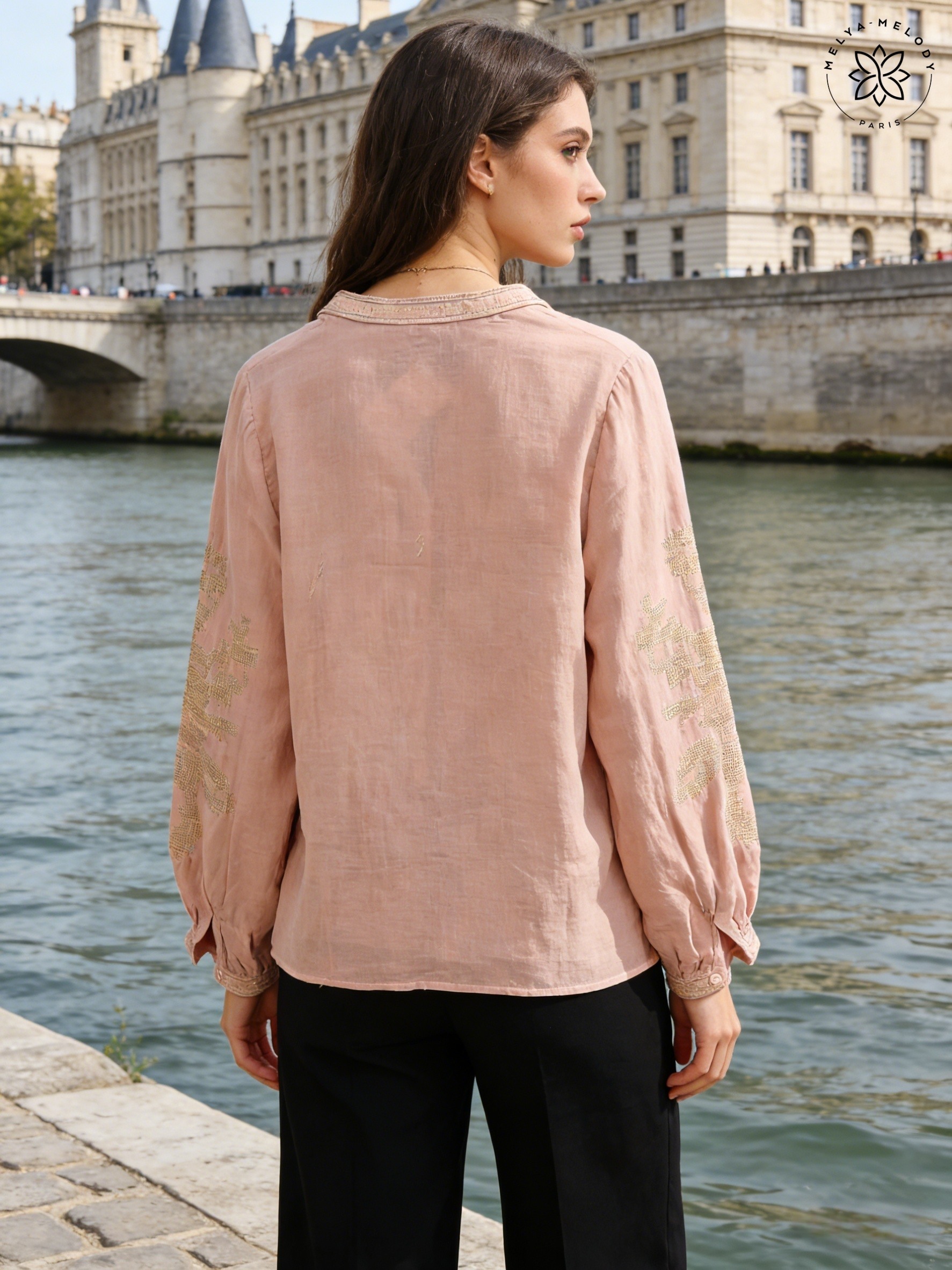 Long-sleeve embroidered shirt in cotton gauze - Image 9