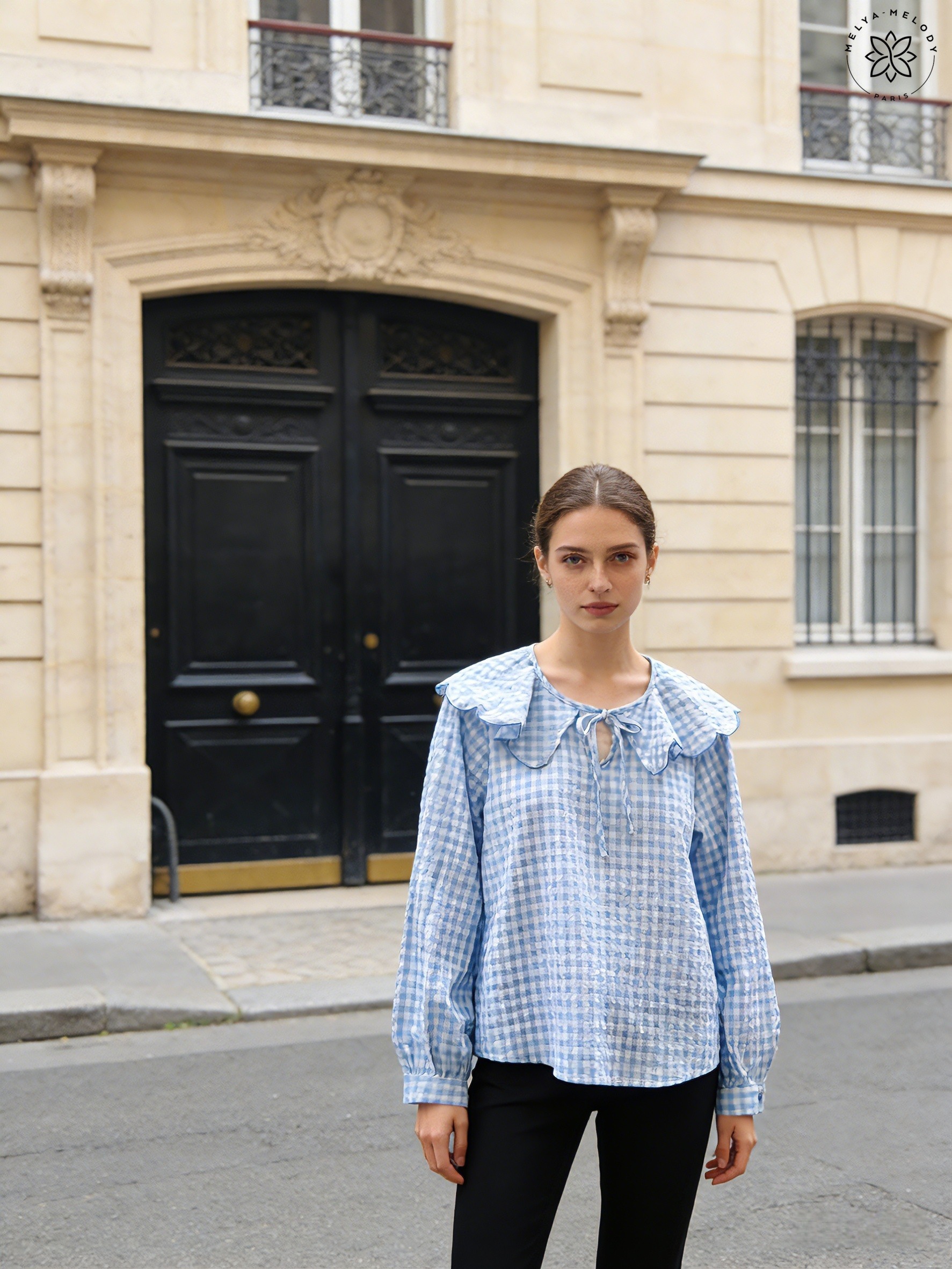 Chemise Vichy avec col claudine - Image 3