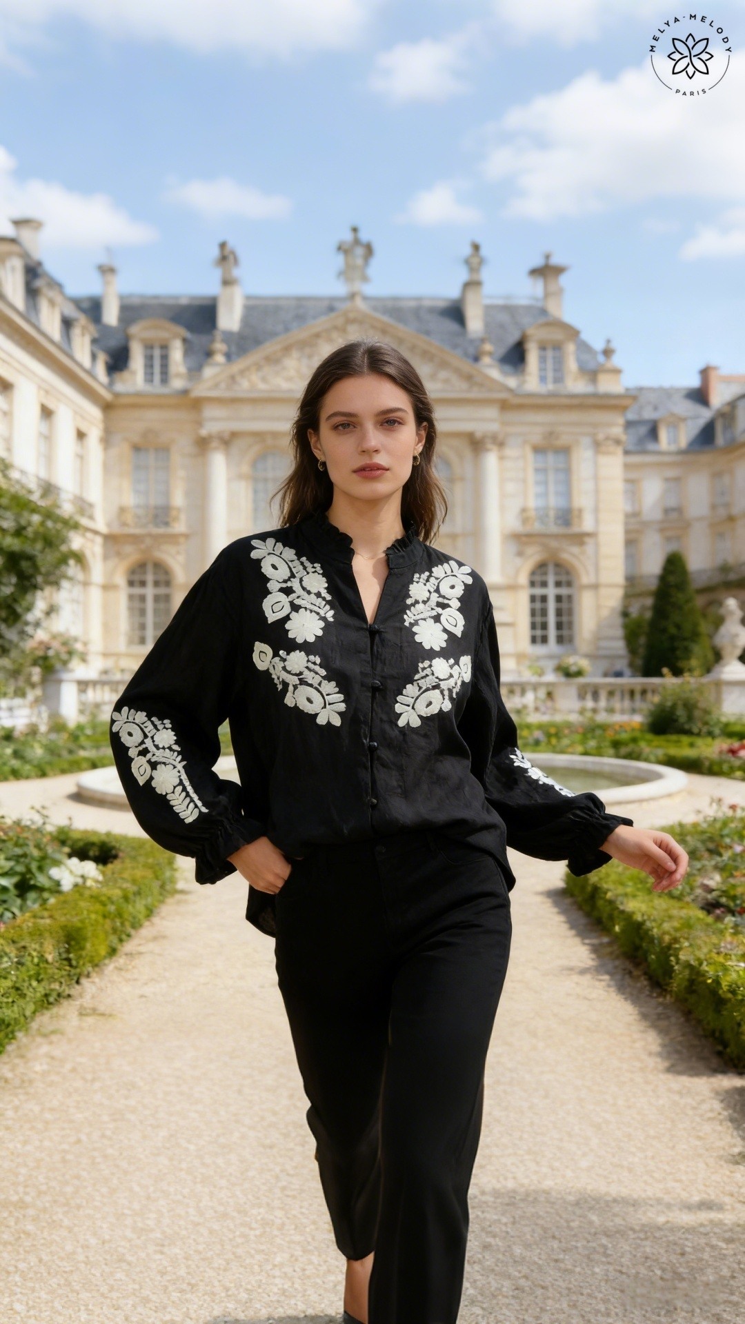 Embroidered shirt with Victorian collar - Image 3