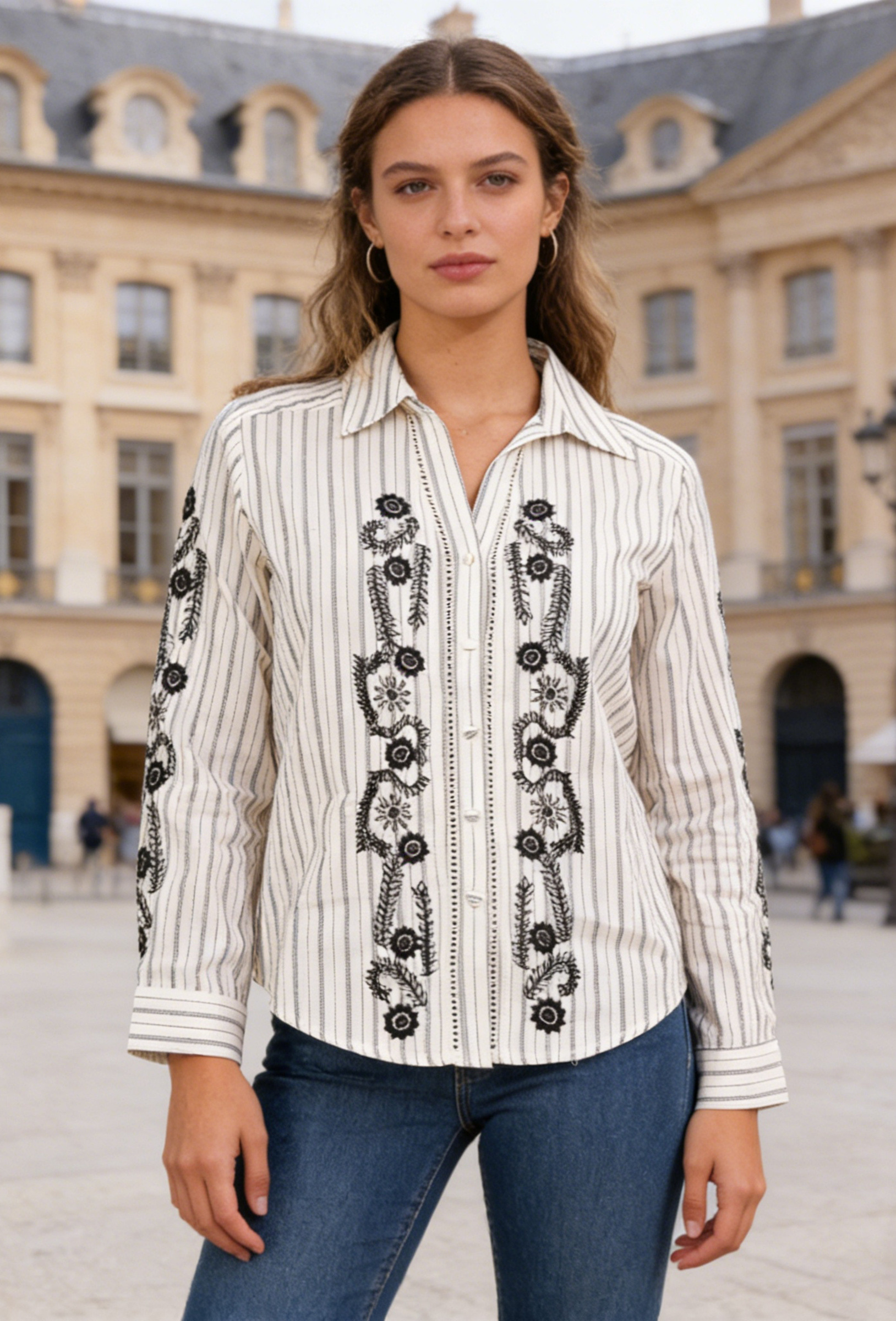 Striped shirt with Bohemian embroidery - Image 3