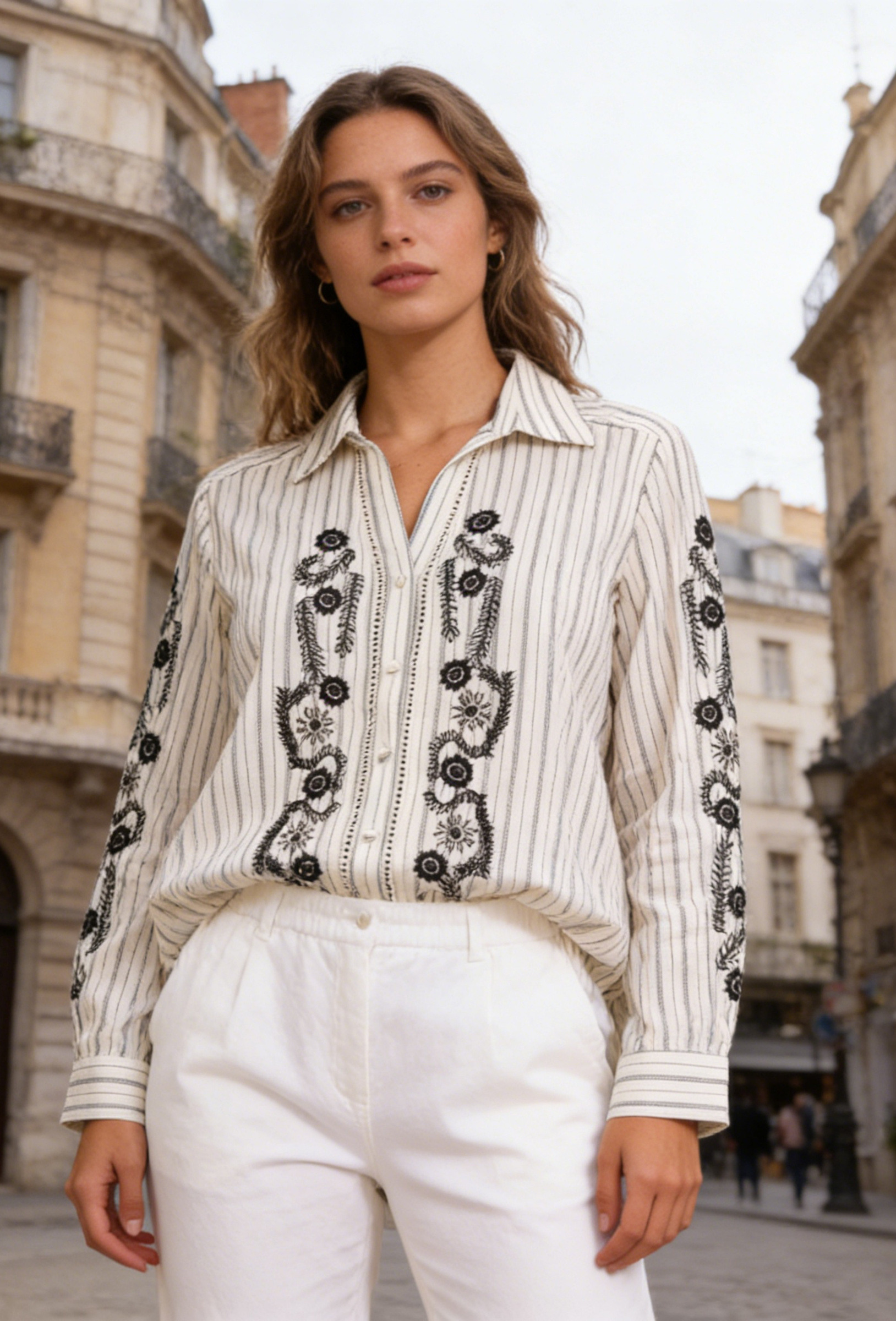 Striped shirt with Bohemian embroidery - Image 5