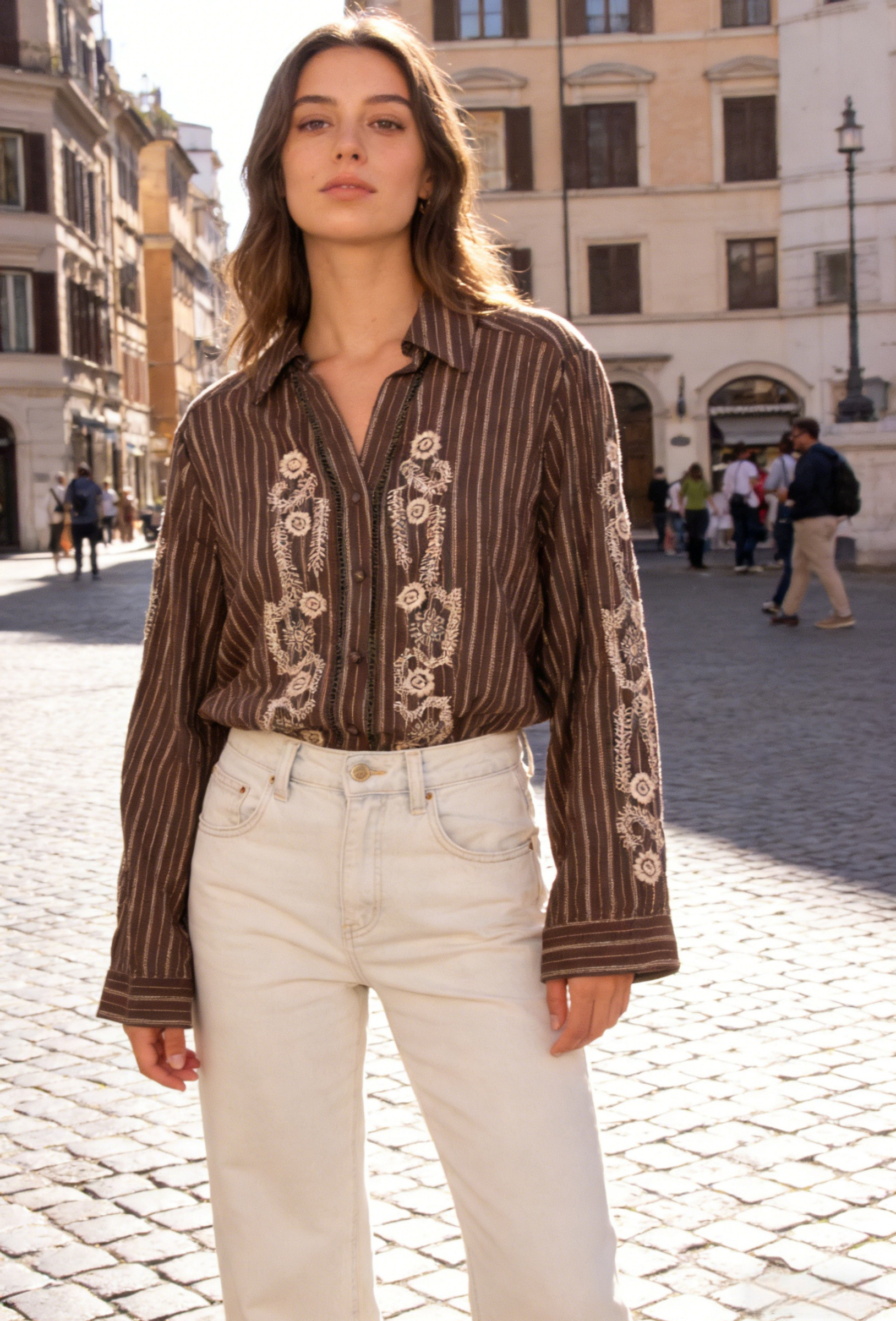 Striped shirt with Bohemian embroidery - Image 4