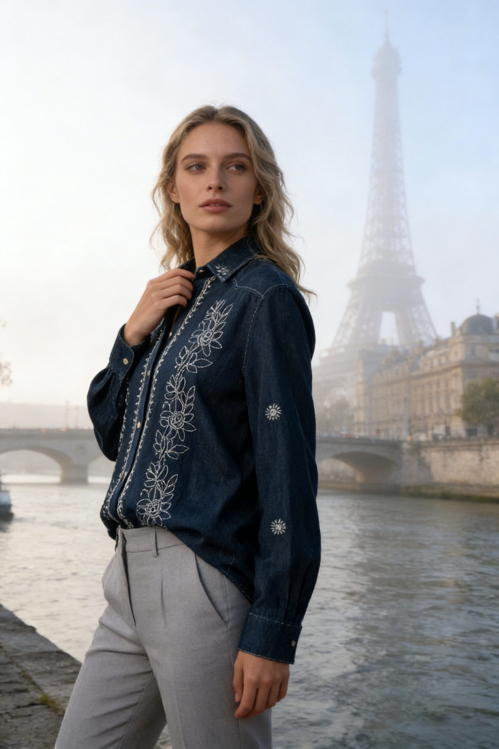 Embroidered Denim Shirt - Image 1