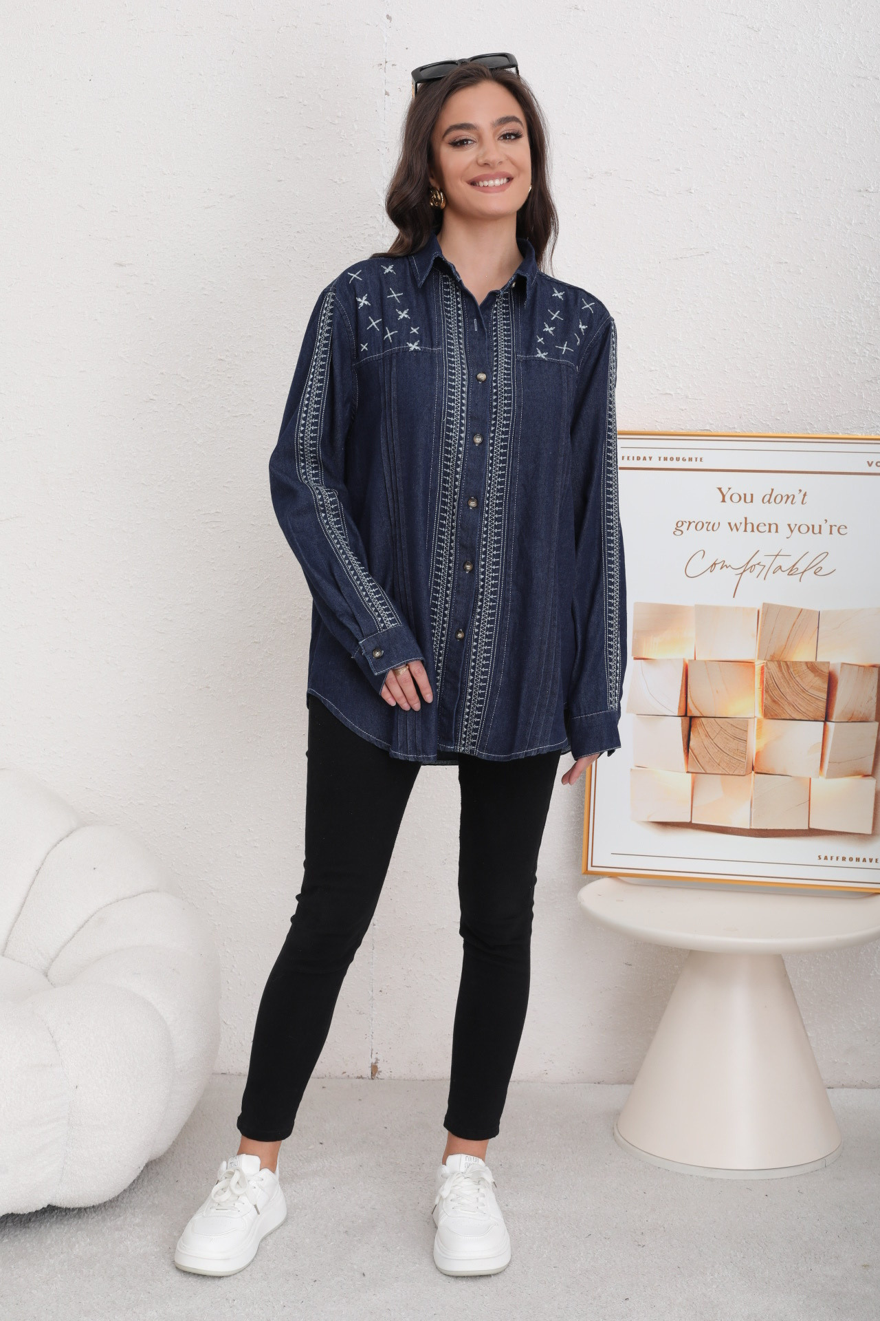 Chemise Jean brodé à motif rayé - Image 4