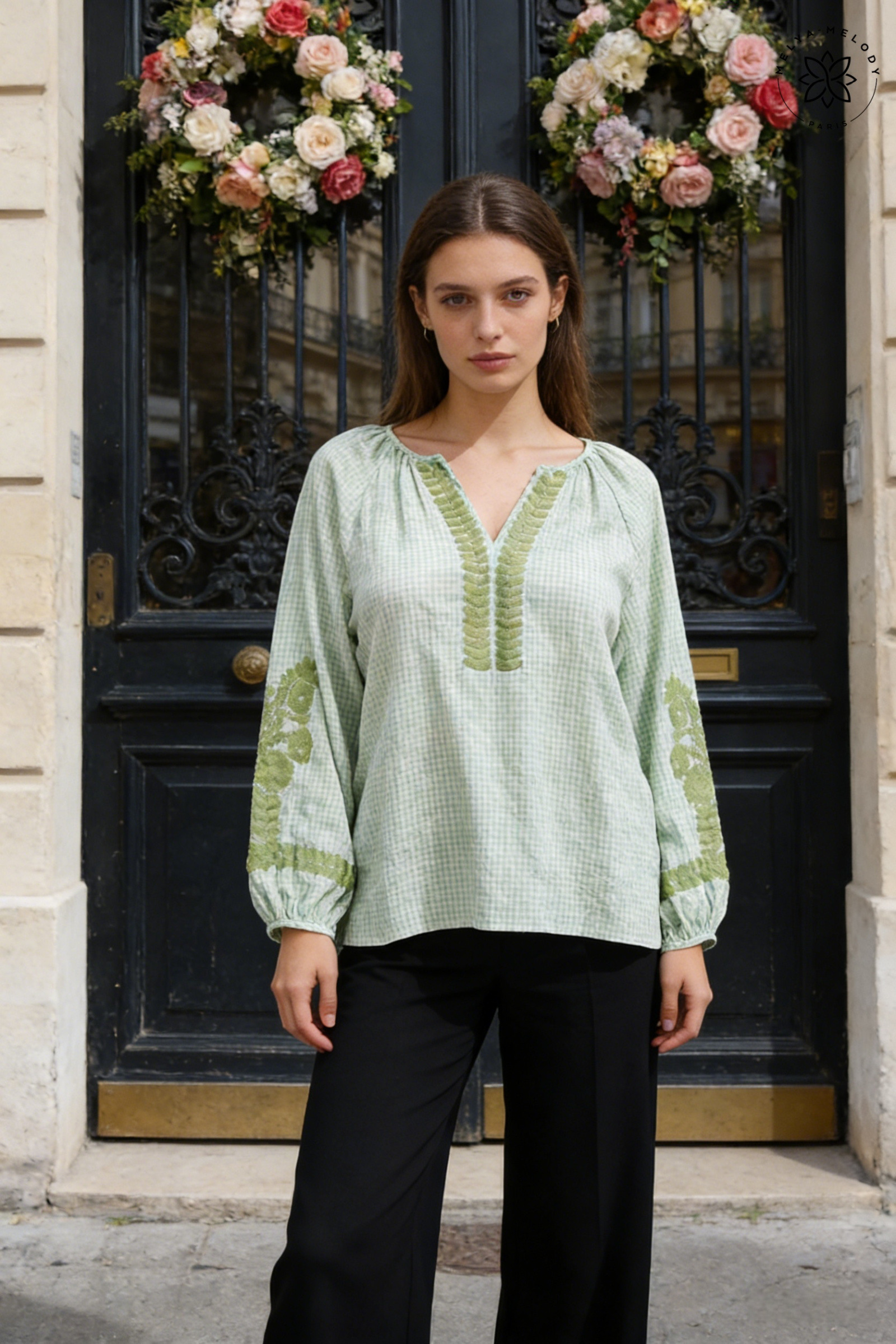 Chemise blouse à Carreaux en broderie - Image 1