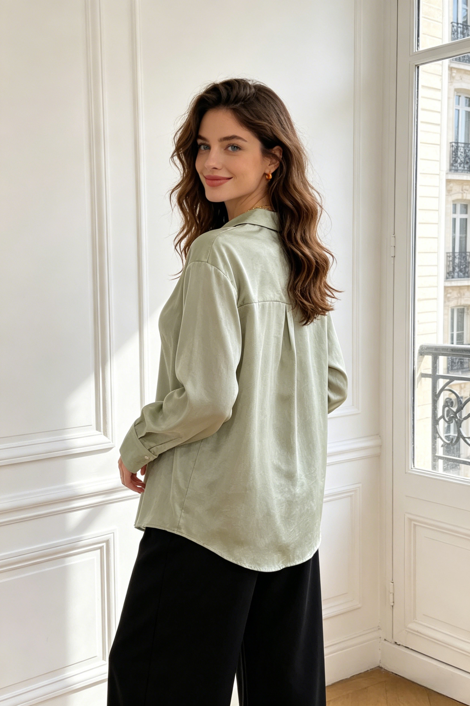 Satin shirt with golden buttons - Image 14