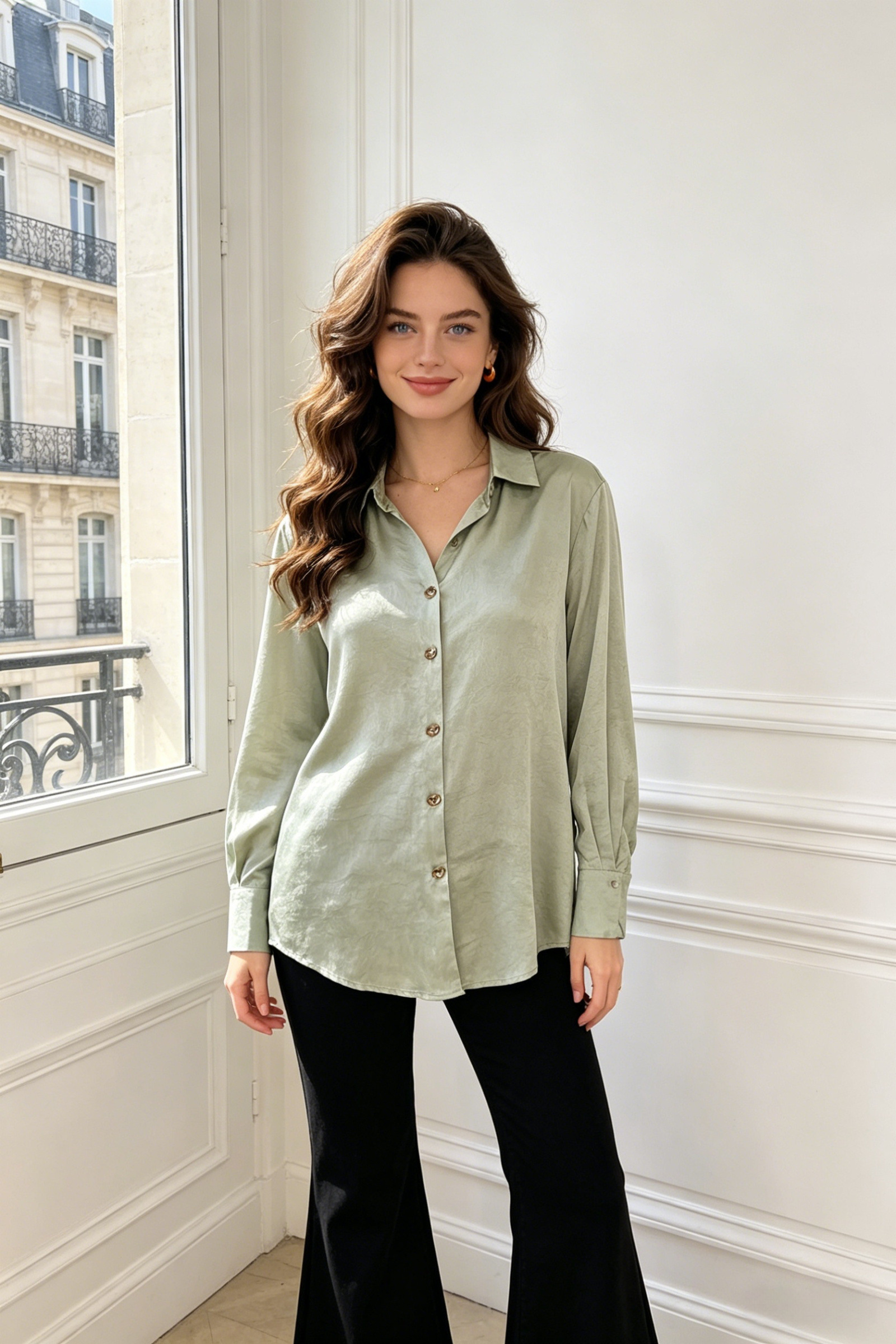 Satin shirt with golden buttons - Image 2