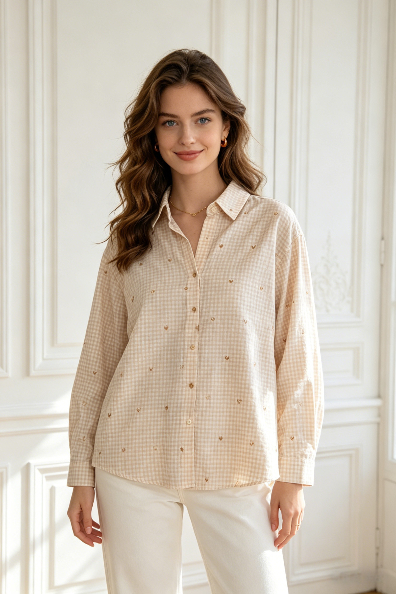 Embroidered Heart Vichy Cotton Shirt - Image 3