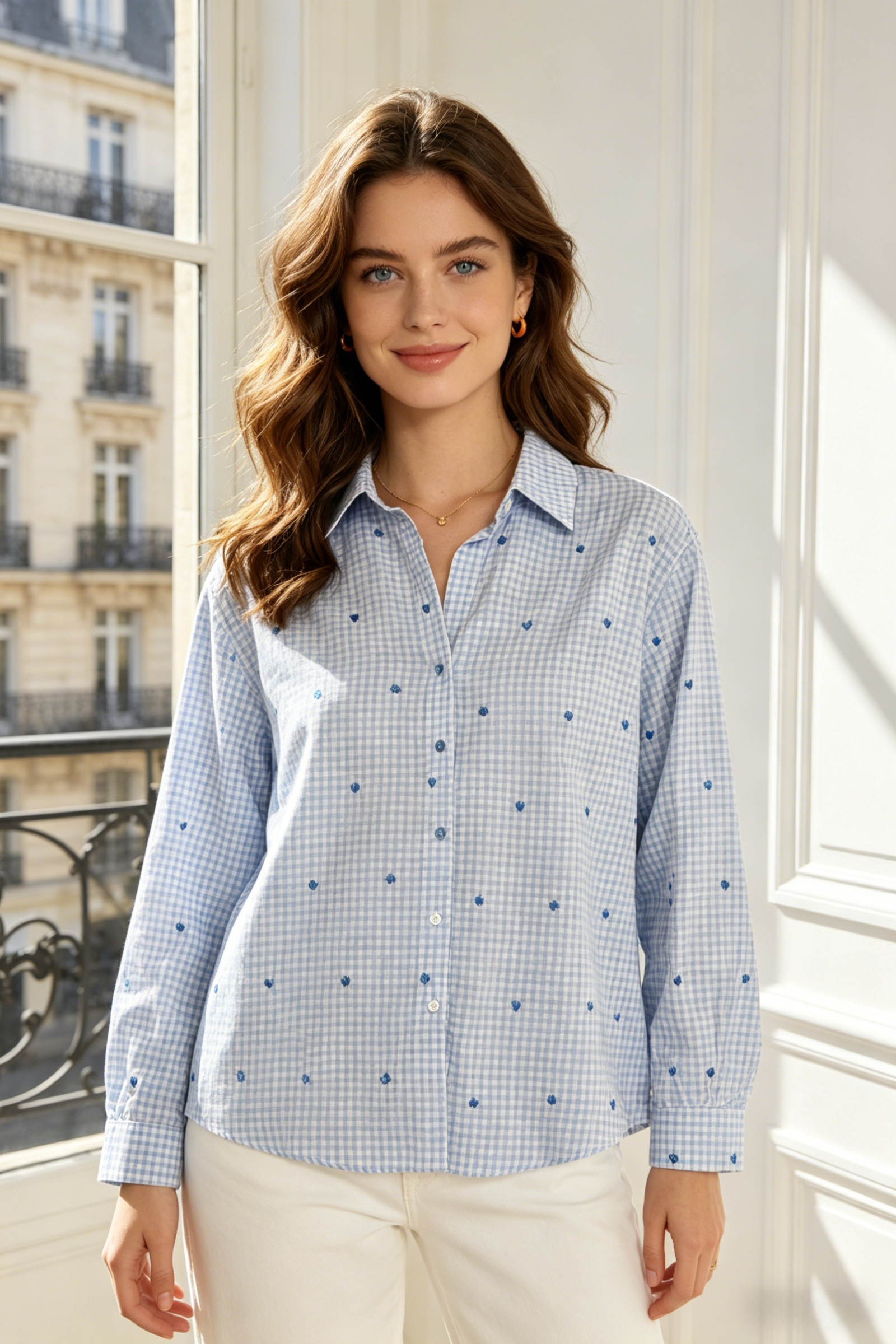 Embroidered Heart Vichy Cotton Shirt - Image 2