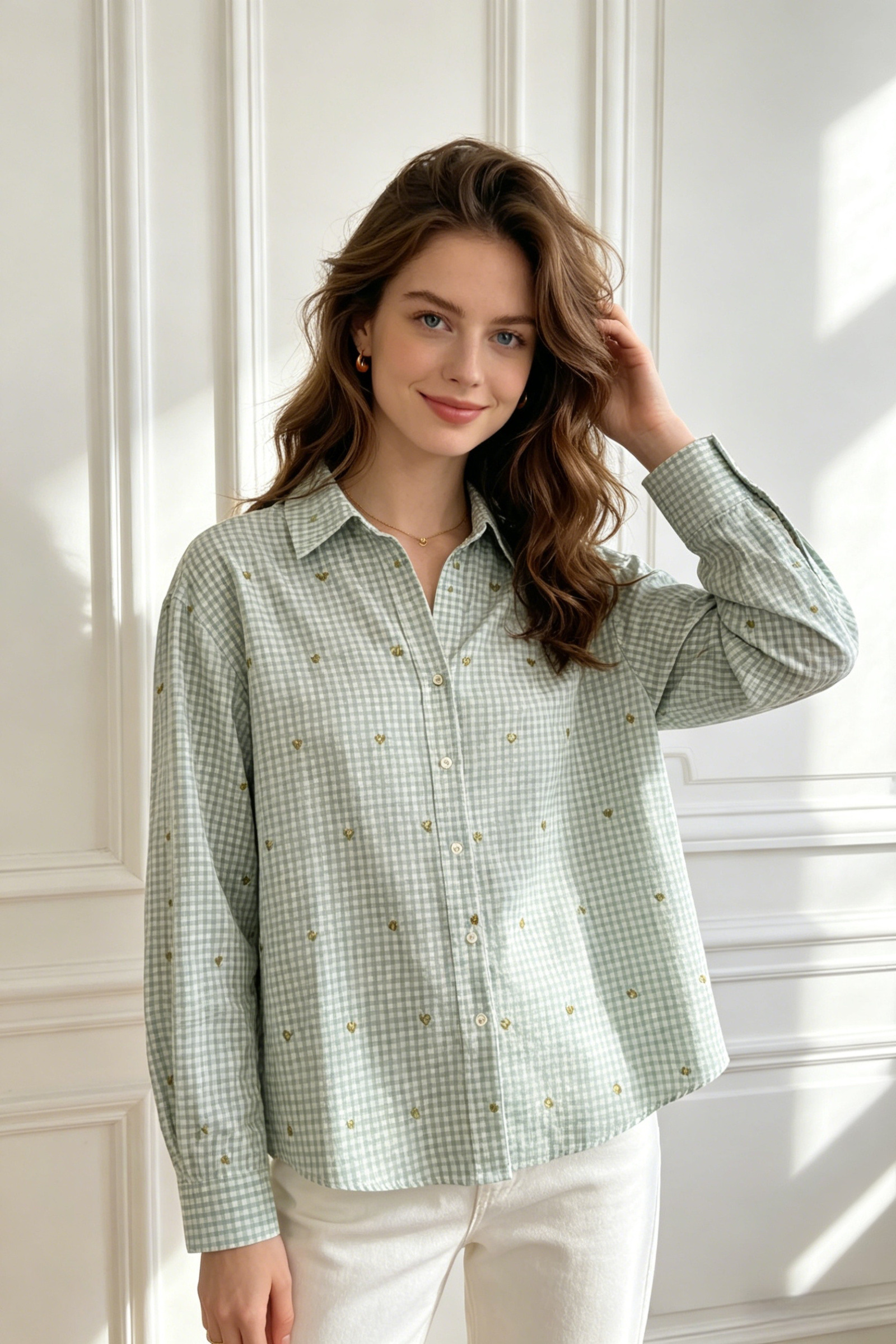 Embroidered Heart Vichy Cotton Shirt - Image 1