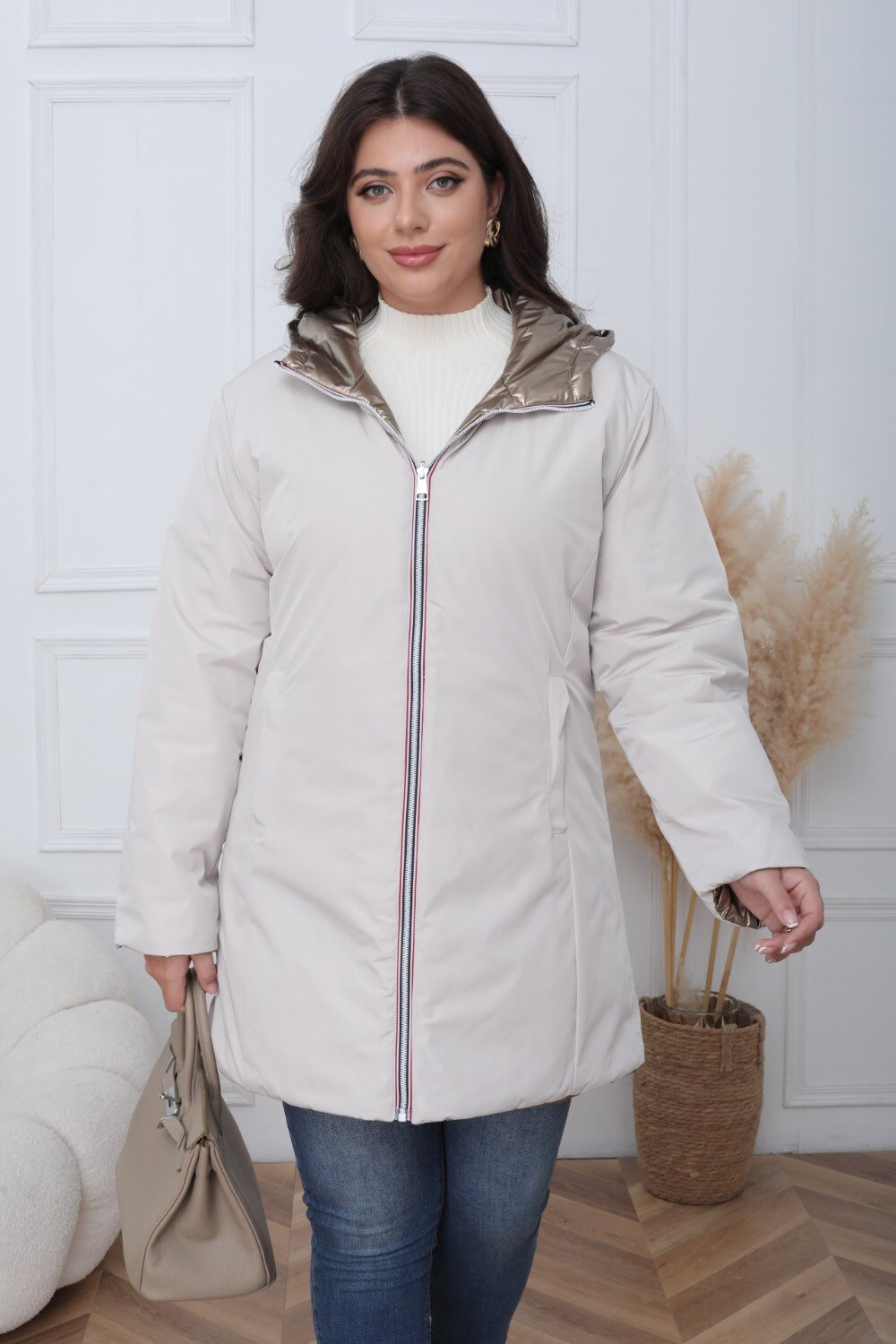 Waterproof Reversible Padded Plus Size Puffer Jacket - Image 3
