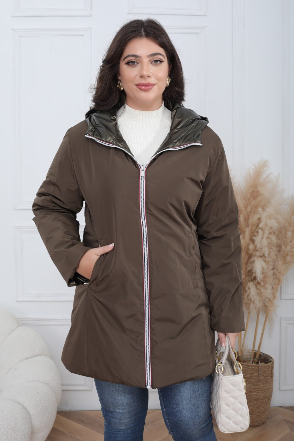 Waterproof Reversible Padded Plus Size Puffer Jacket - Image 1
