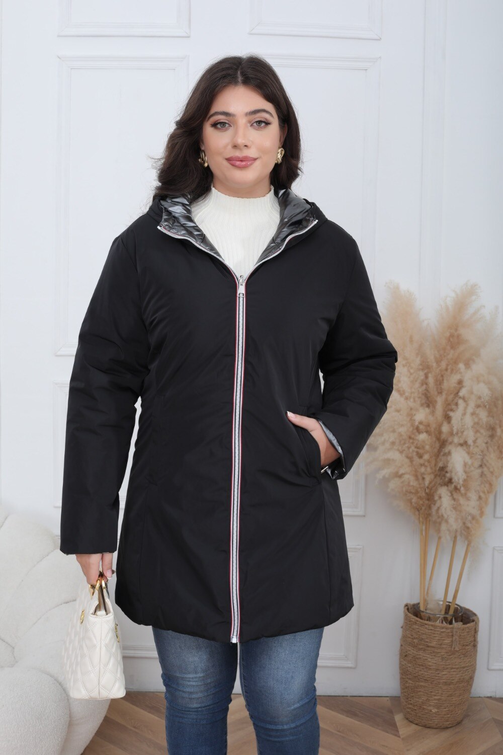 Waterproof Reversible Padded Plus Size Puffer Jacket - Image 4